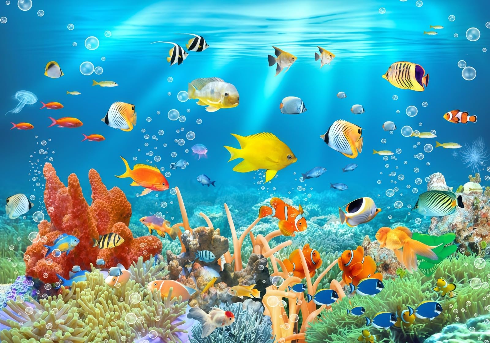 Papier Peint Panoramique Peinture Murale Interieur Monde Sous-Marin De Poissons Tropicaux De Corail Tapisserie Murales Papier Peint 3D Salon Chambre Décoration 150cmx105cm