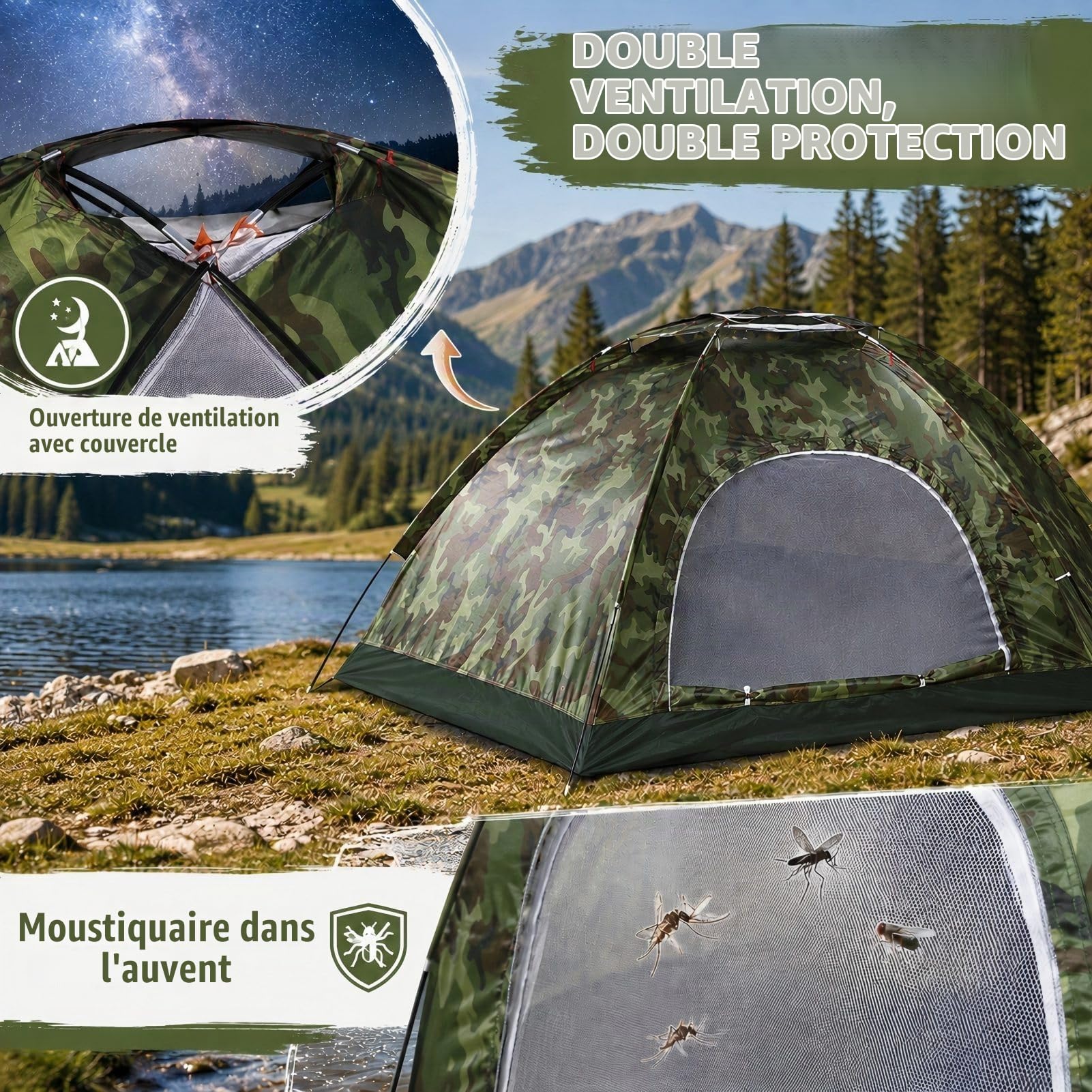 Tente de Camouflage pour 2 Personnes Camping en Plein Air Tente étanche pour Se Reposer en Profitant de la Fraîcheur Instantanée Tente de Camping Abris Solaires Équipement et équipement de Survie