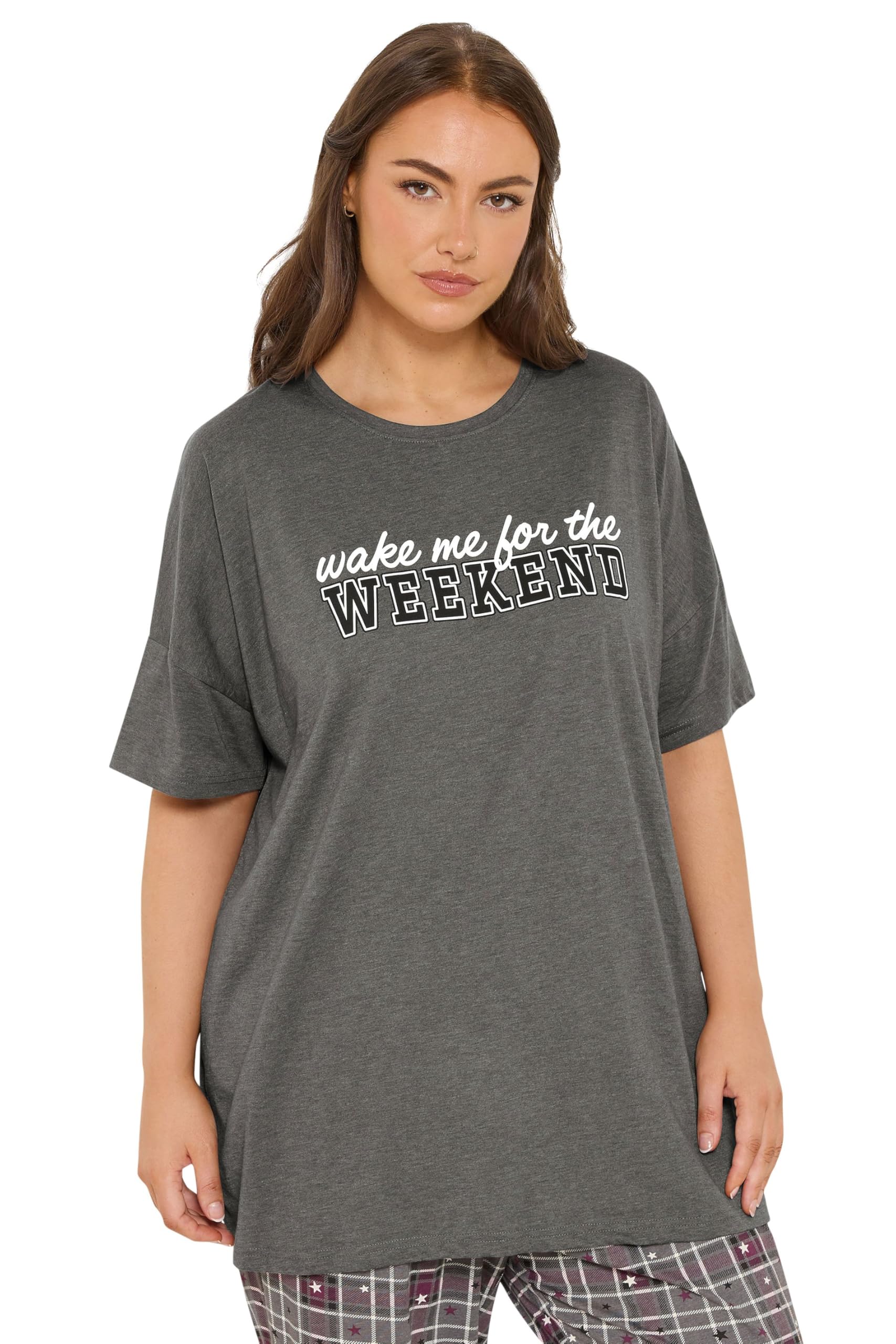 Yours Women's Grey 'Wake Me For The Weekend' Pyjama Top In | : 22/24