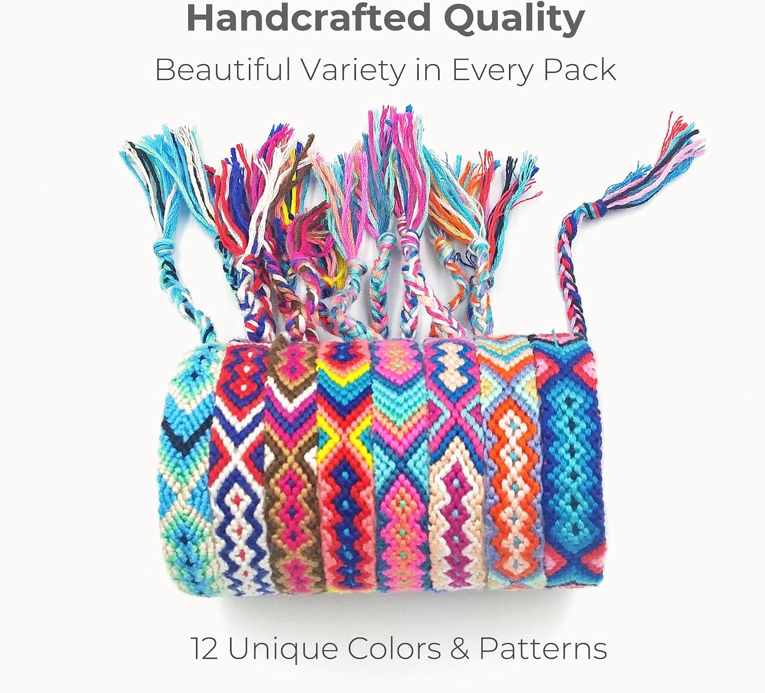 Woven Friendship Bracelets 12 Adjustable Colorful