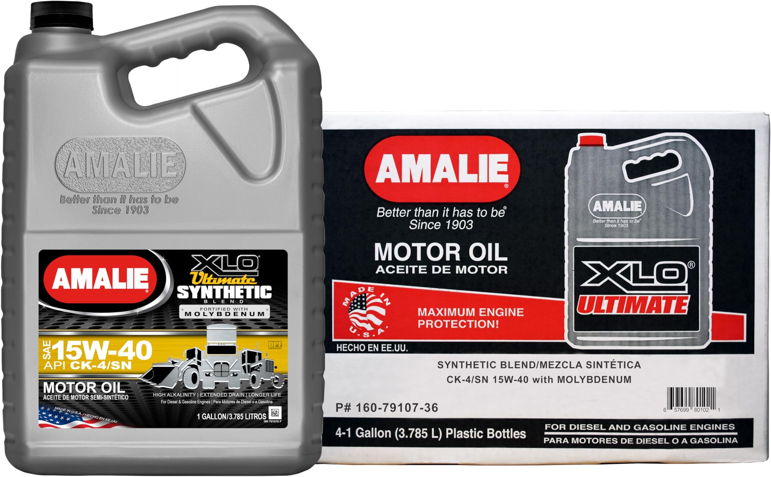 AMALIE XLO Ultimate 15W-40 Synthetic Blend Engine Oil (160-79107-36) 1 Gallon Bottle, Pack of 4 | Made in USA
