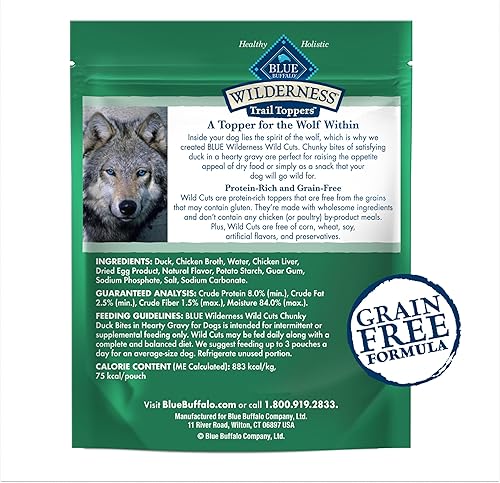 Miniatura 2 de Blue Buffalo Wilderness Trail Toppers Wild Cuts - Alimento húmedo natural para perros con alto contenido de proteínas, bocados de pato grueso en