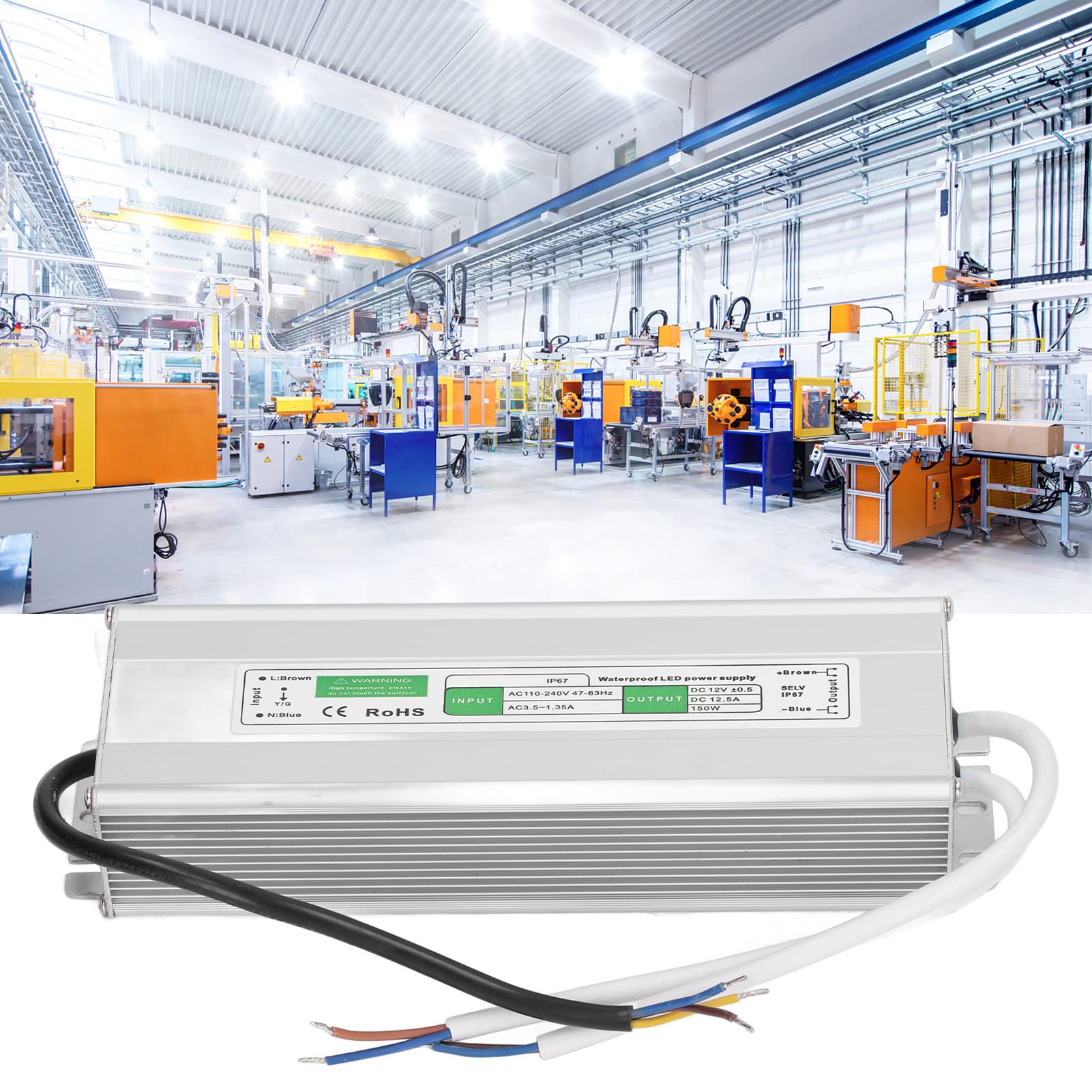 Driver LED, Adattatore per Trasformatore di Alimentazione IP67 Impermeabile da 150 Watt, Adattatore Ultra Sottile per Trasformatore a Bassa Tensione AC110-240V per Luci a LED (12V-150W)