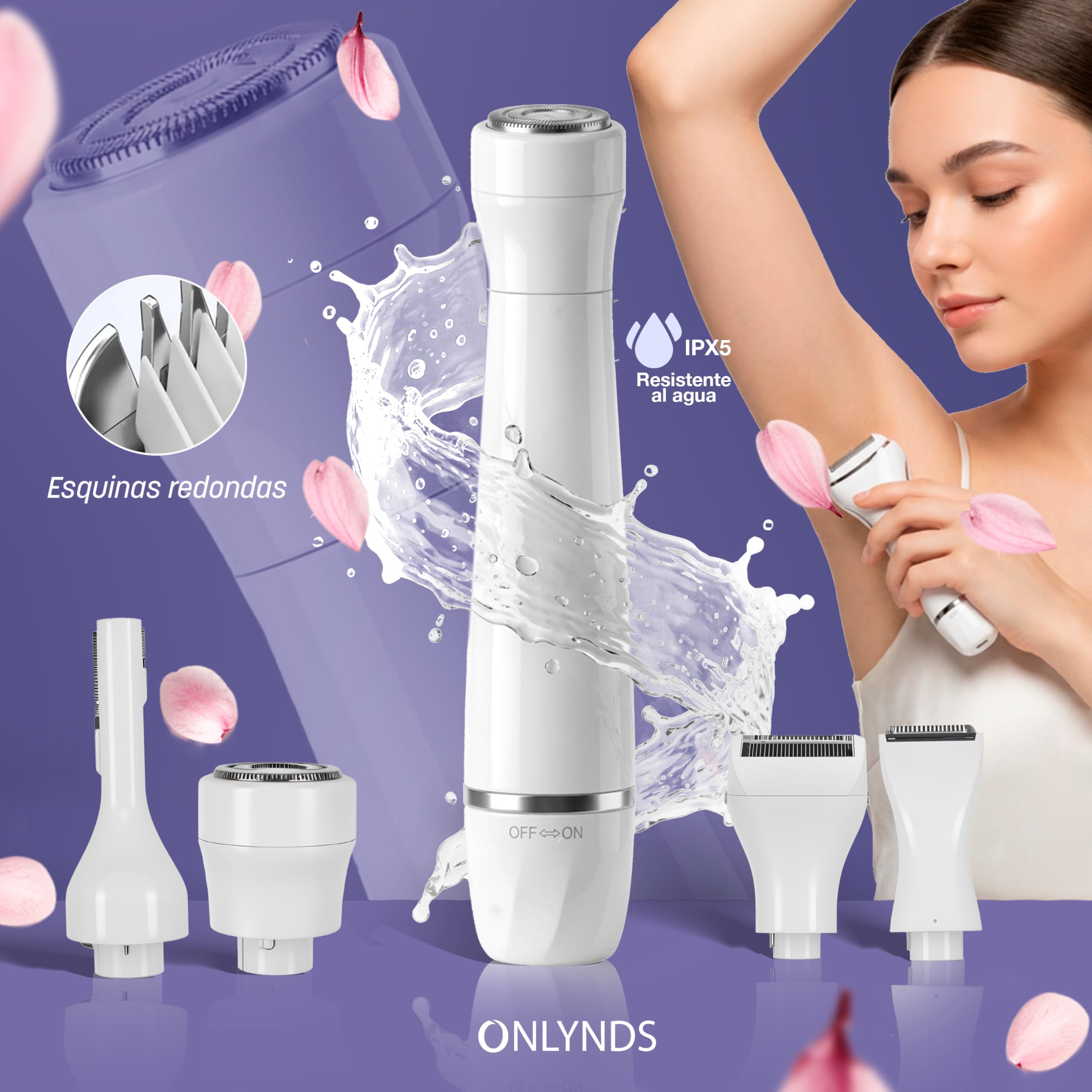 SUPER Afeitadora Eléctrica Mujer 4 en 1 Facial y Corporal | Depiladora Íntima Mujer IPX5 Uso Seco y Mojado | Rasuradora Mujer Zona Íntima BIKINI | 4 CABEZALES | Espejo y Bolsa Impermeable INCLUIDOS.