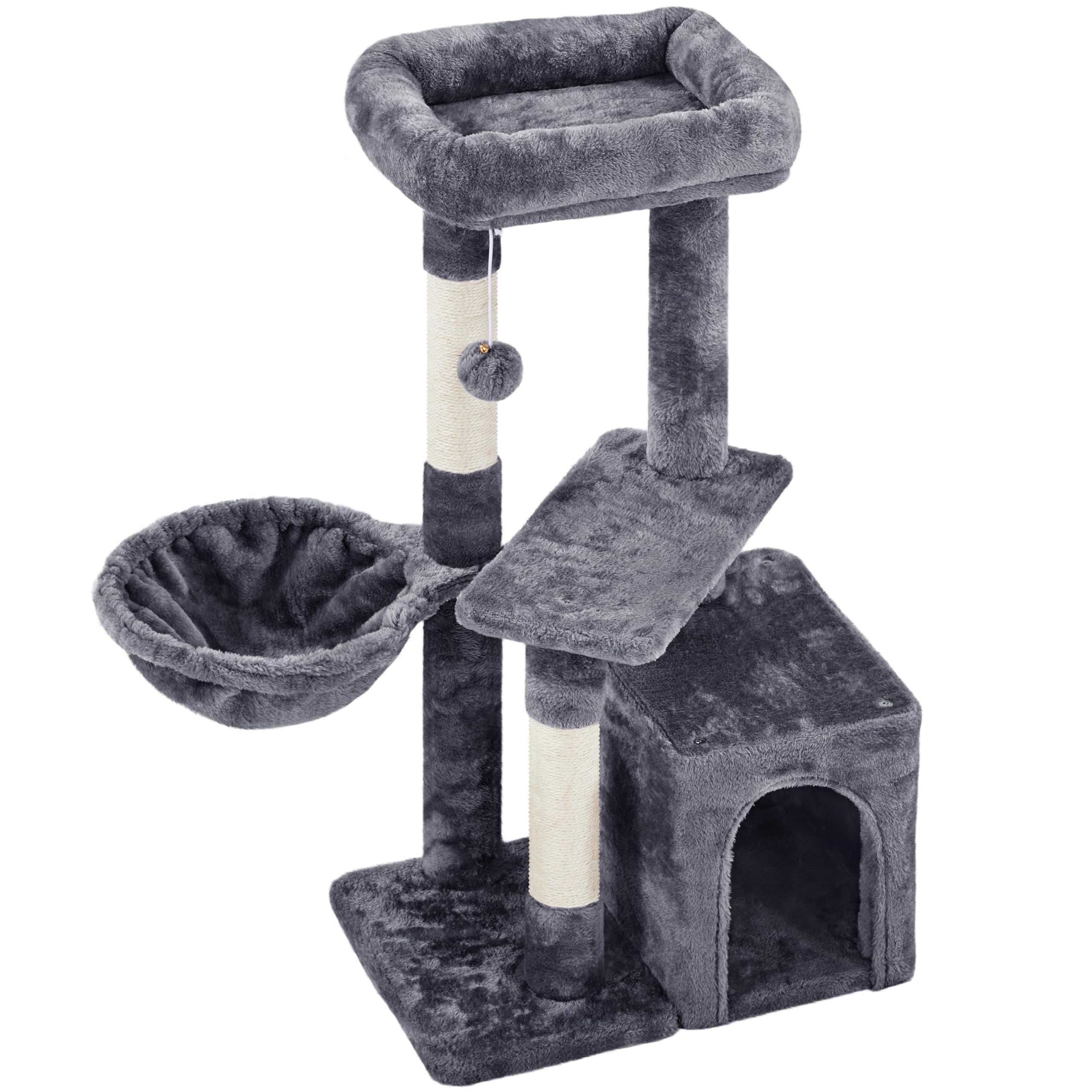 TopeakmartCat Tree Cat Tower for Indoor Cats, 34.5in Cute Cat Tree Activity Center with Condo & Scratching Post, Multi-Level Cat Climbing Tower Play House w/Large Perch, Platform, Basket for Kitten