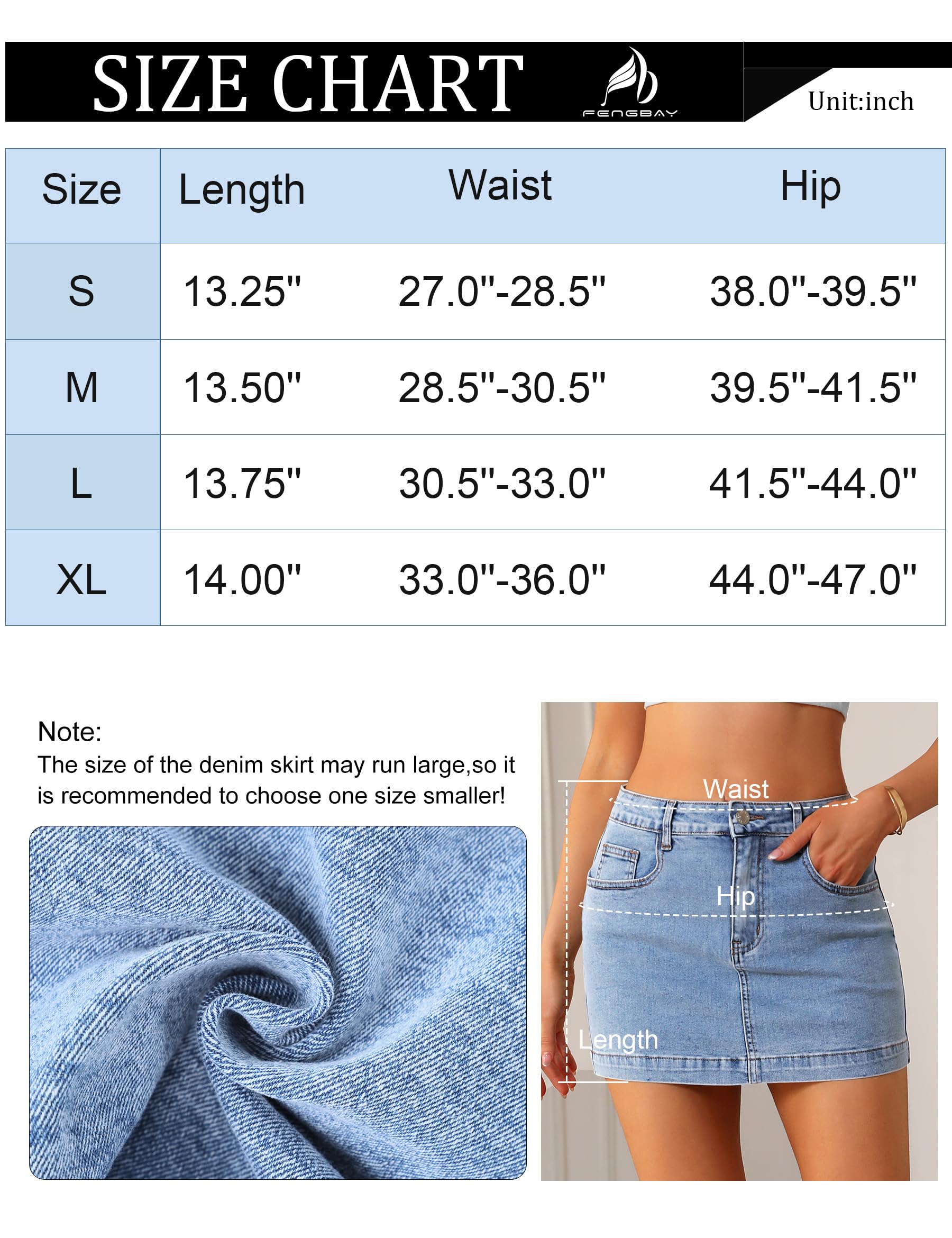 Gonna in jeans da donna, a vita alta, in denim, elasticizzata, casual, con tasche, alla moda