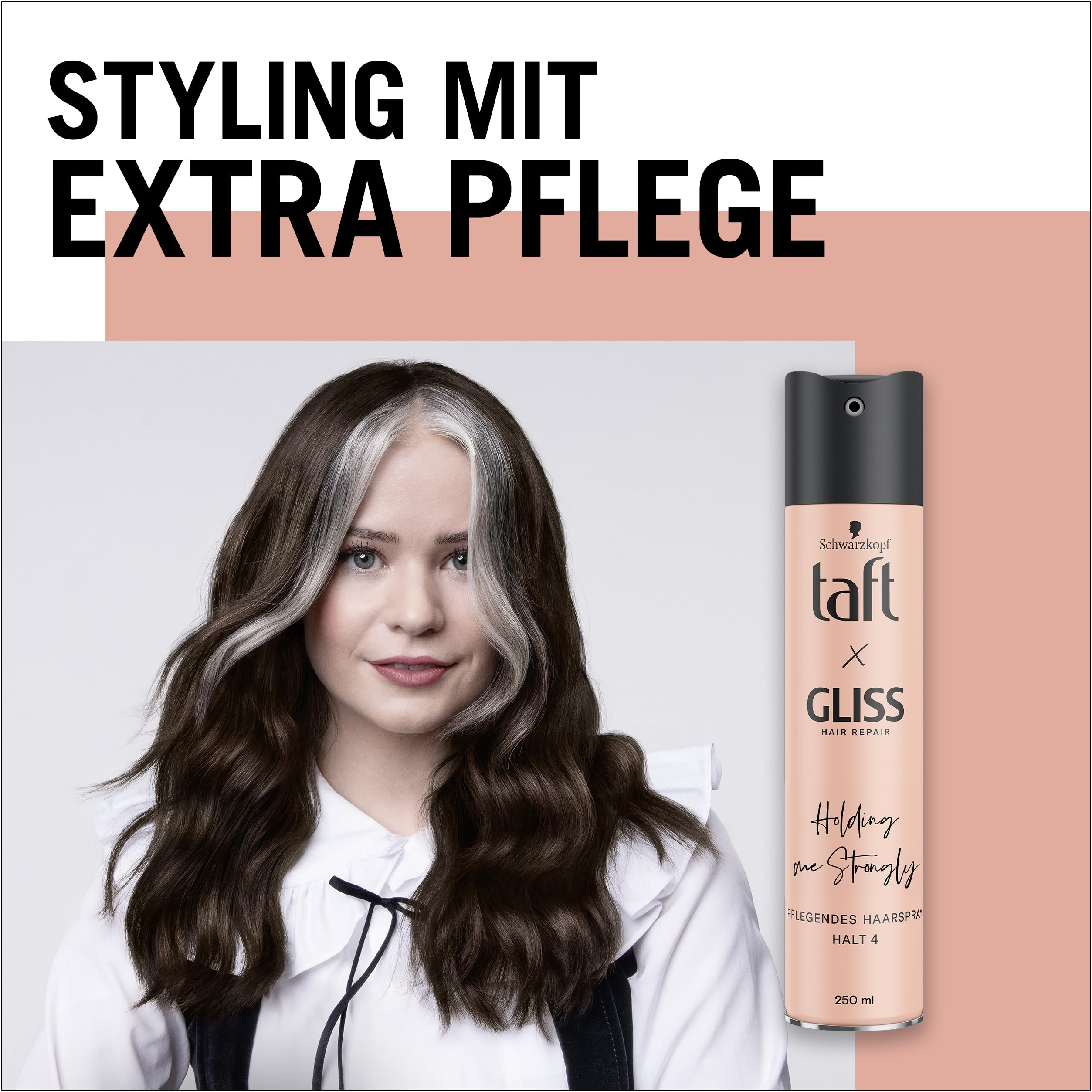 Taft x Gliss Holding me Strongly Haarspray Haltegrad 4 (10 x 250 ml), Styling Spray gibt starken Halt für alle Haartypen, Haarspray ohne Silikone mit Arganöl und Provitamin B5