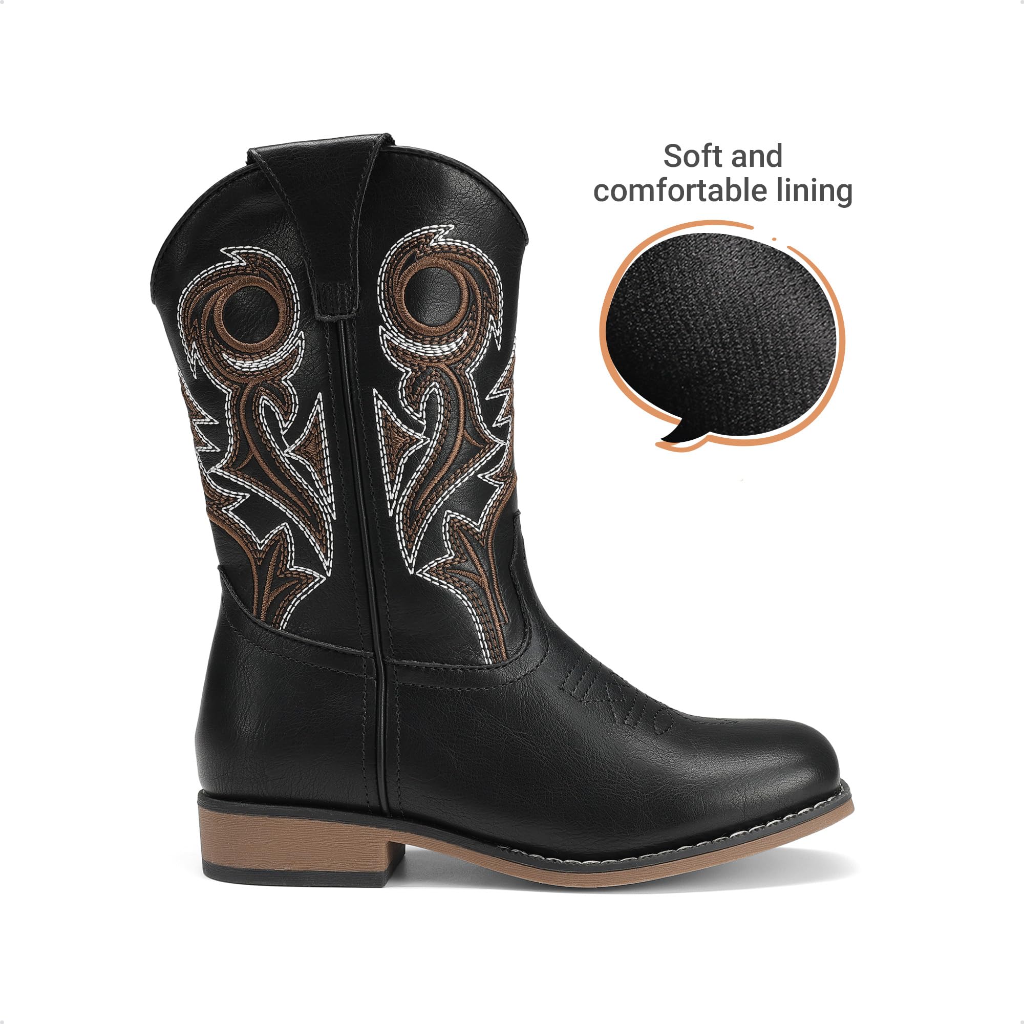 DREAM PAIRS Stivali per bambini: comfort classico | Stivali in cowboy retrò ricamati con punta quadrata, per bambini, con fodera morbida, per feste, Halloween, equitazione