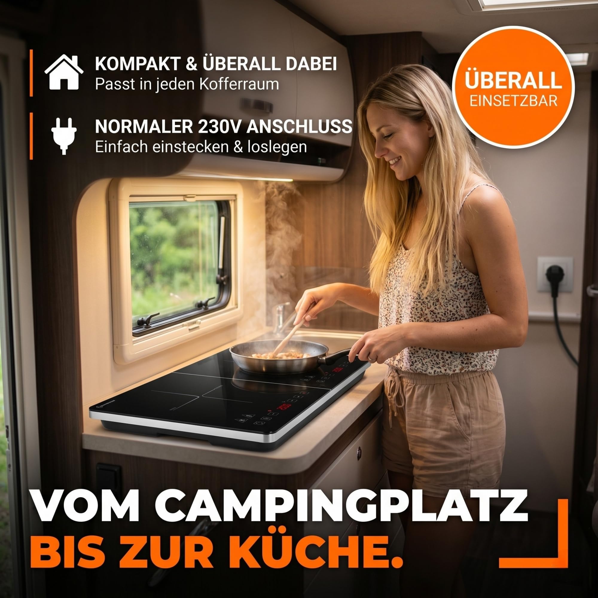 Sommertal Induktionskochfeld 2 Platten 3500W tragbar Touch-Bedienung 240°C Timer