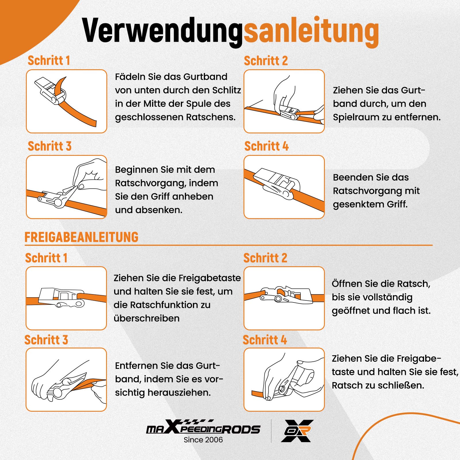 maXpeedingrods Spanngurte Ratschen Zurrgurte Set 4-teilig 2362kg | mit Soft Loops & S-Haken, 2.4m x 4cm inkl. Tasche& Handschuhe – für Motorrad, ATV, Auto, LKW, Transport - Blau