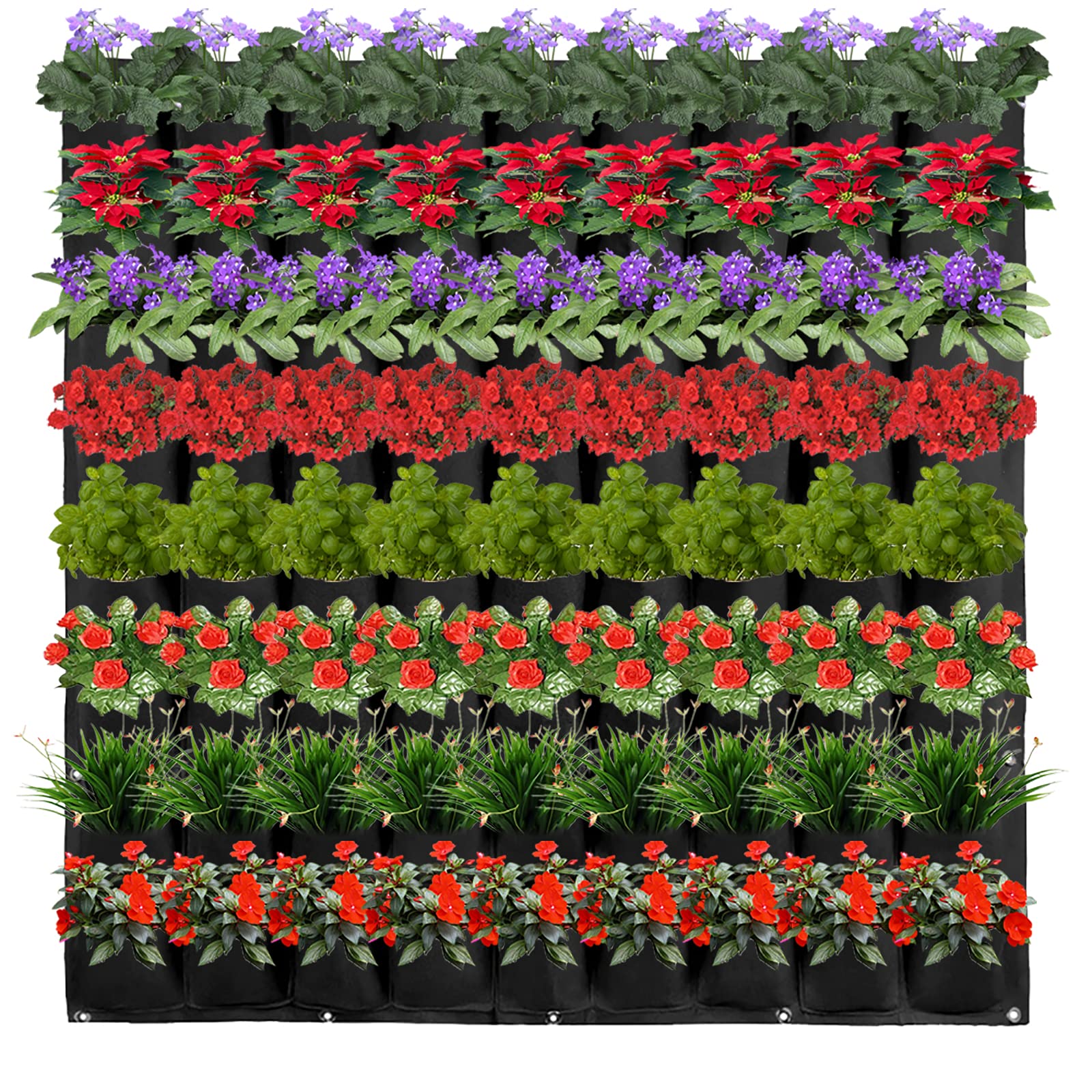 72 Bolsillos Verticales de Pared Jardín Jardinero Colgantes Bolsas Jardinería Exterior Interior Verdes Bolsas Bolsa de Flores Hierbas Contenedor de Cultivo para Jardín Patio (Negro, 72 Bolsas)
