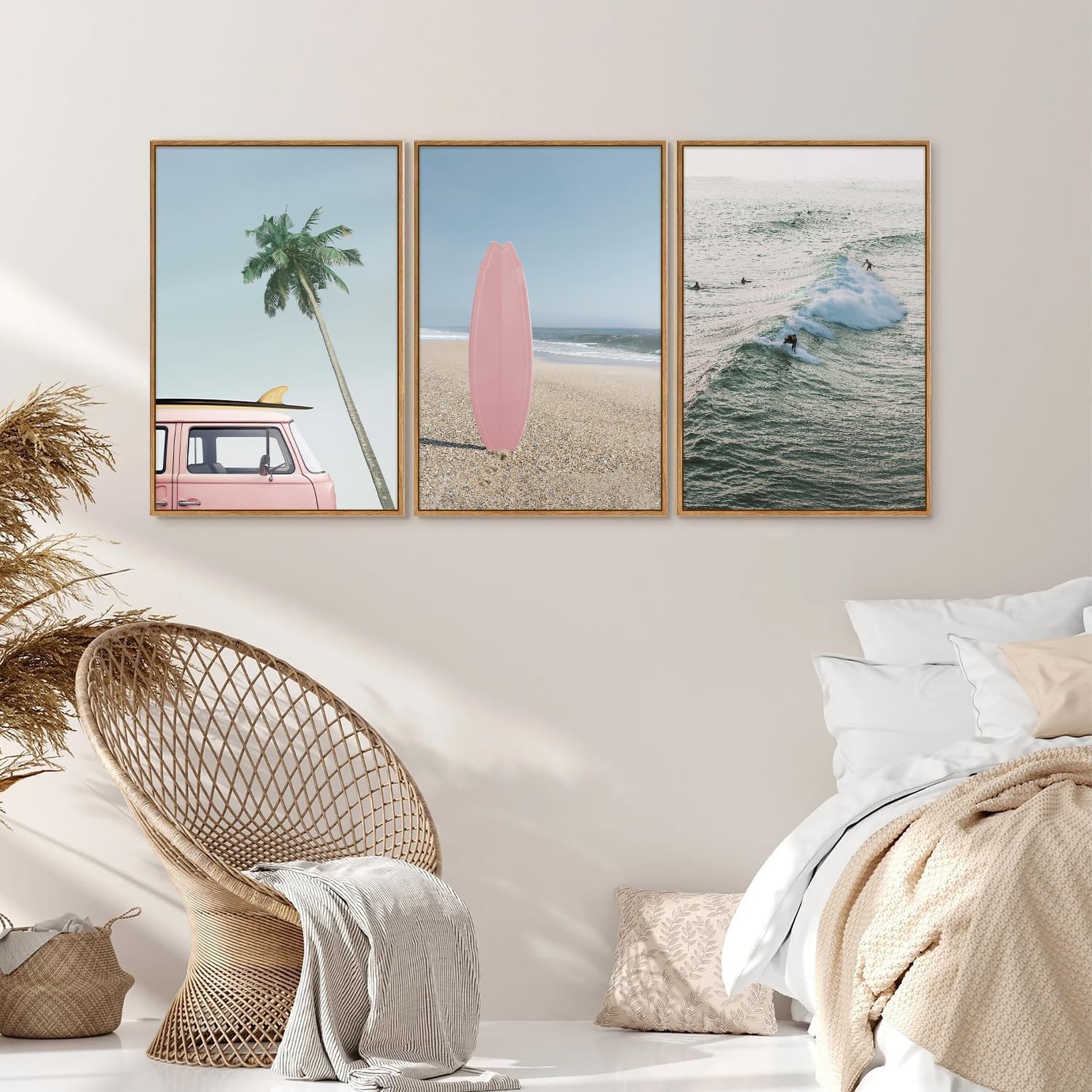 lianyibo Beach Wall Art Decor Coastal Ocean Plakat, drzewo palmowe dekoracje ścienne niebieskie fale do salonu sypialni (80 x 120 cm x 3/nieoprawione)