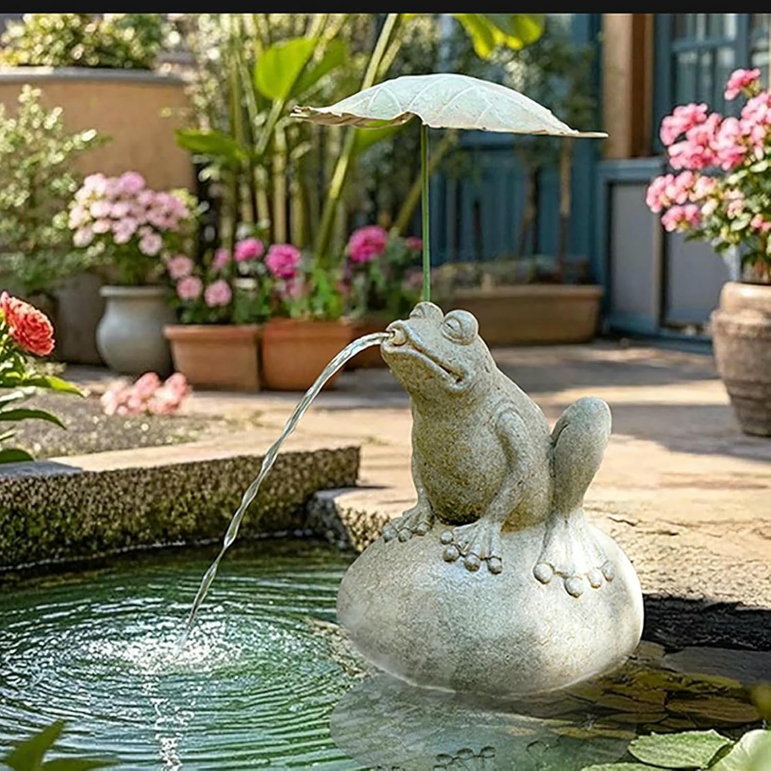 Resin Frog Water Pond Spitter Statue, Pond Fountain Pump Attachment, Great Combo for Pond, Small Water Garden or Patio Decor