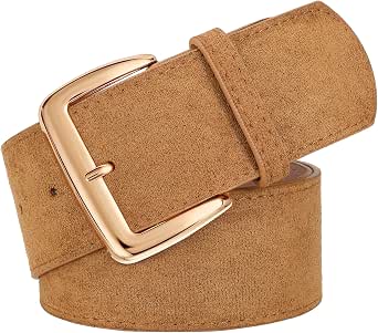 JASGOOD Women's Wide Suede Belt with Gold Buckle
