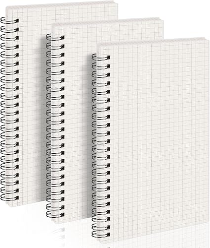 AHGXG Cuaderno de papel cuadriculado A5 en espiral (paquete de 3) diario en espiral de 5.7 x 8.3 pulgadas, cuádruple rayado, con papel grueso de