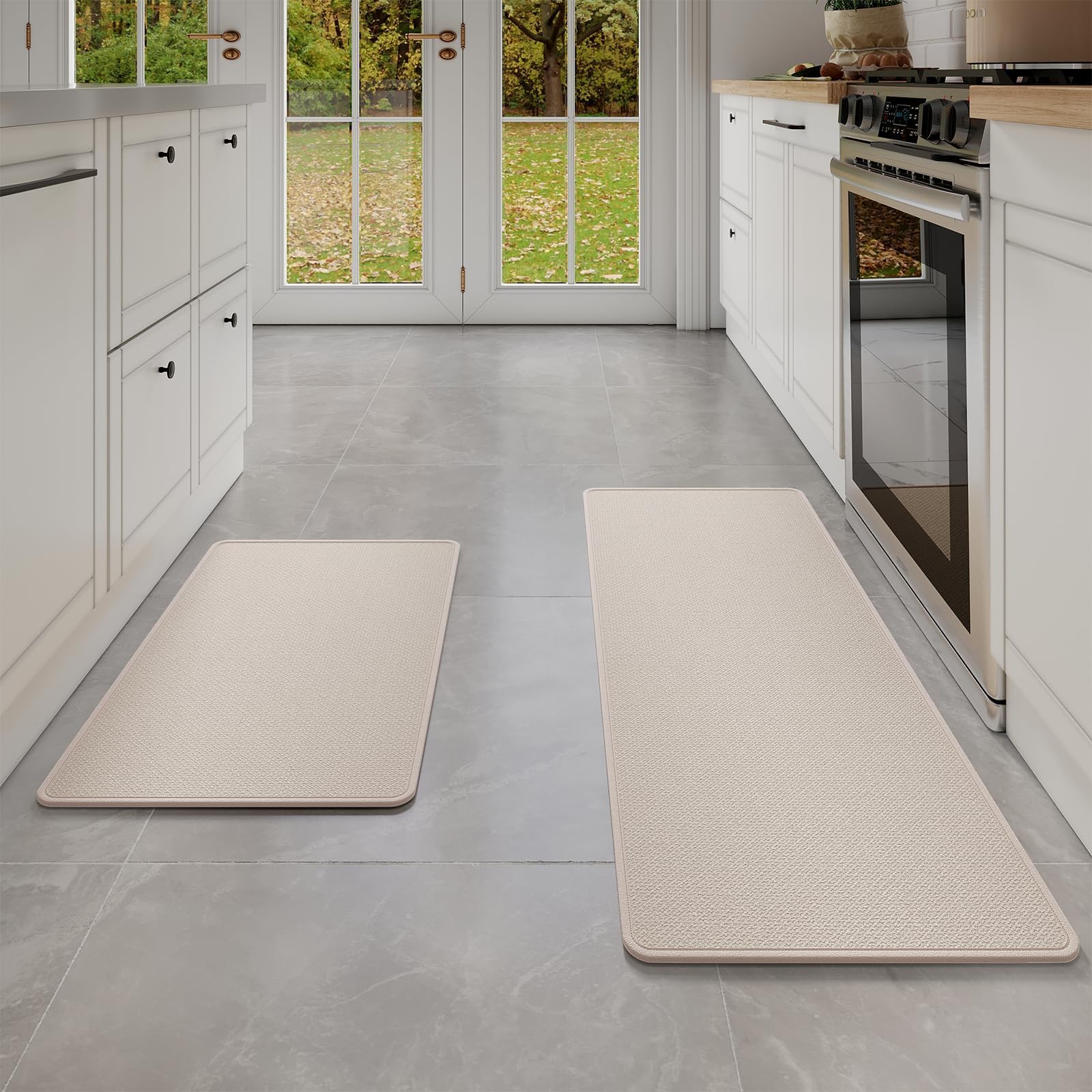 ZERIFAM Kitchen Rug Mats, Kitchen mats for Floor Water and Oil Absorbent Runner Rugs for Kitchen, Washable Kitchen Floor Mat Non-Skid Natural Rubber Kitchen Mats, 45 * 70CM+45 * 120C (White)