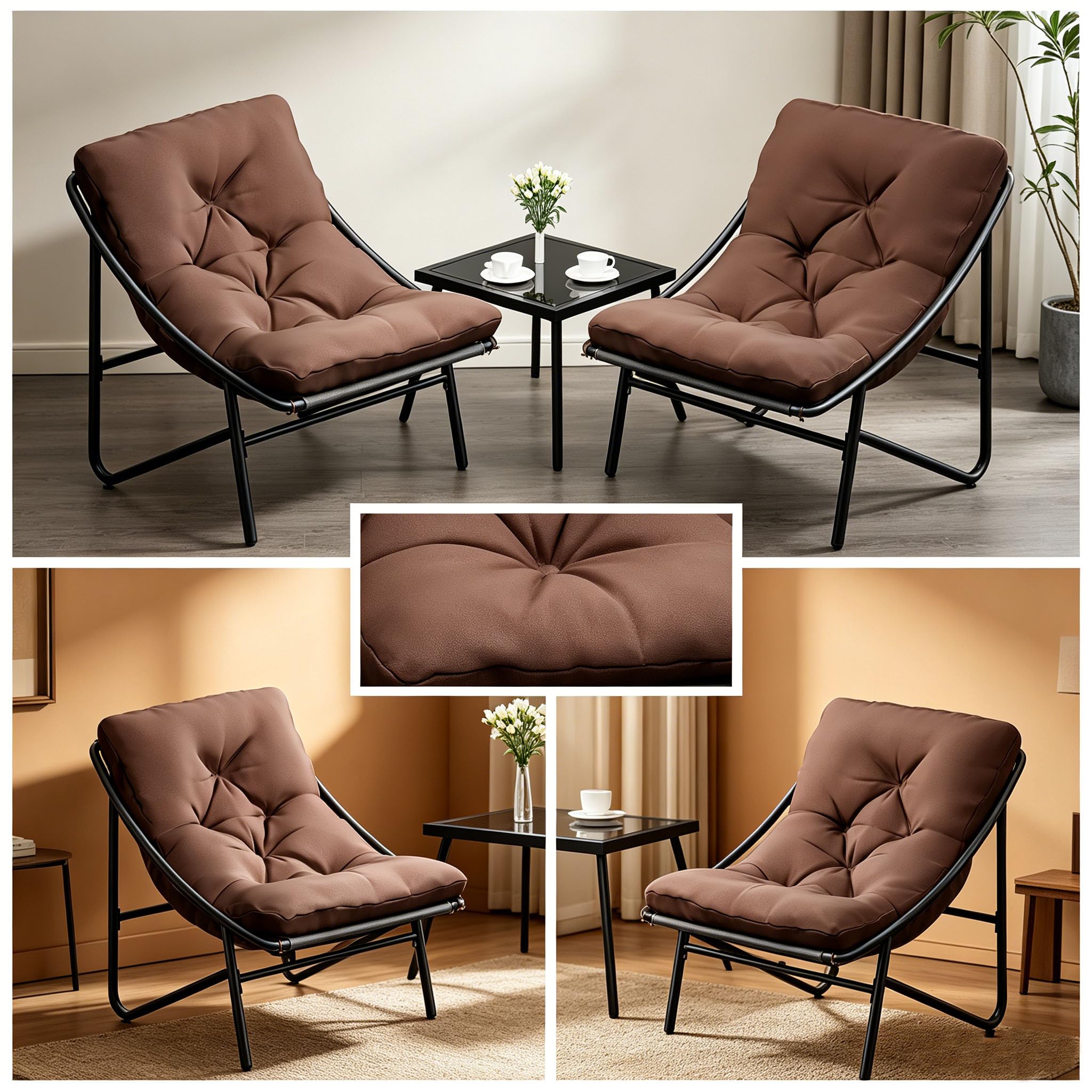 Set di mobili da balcone, 3 pezzi, mobili da giardino e terrazza con 2 sedie, tavolo e cuscini, set da balcone per 2 persone, tavolino in vetro temperato, piccoli mobili da balcone per cortile