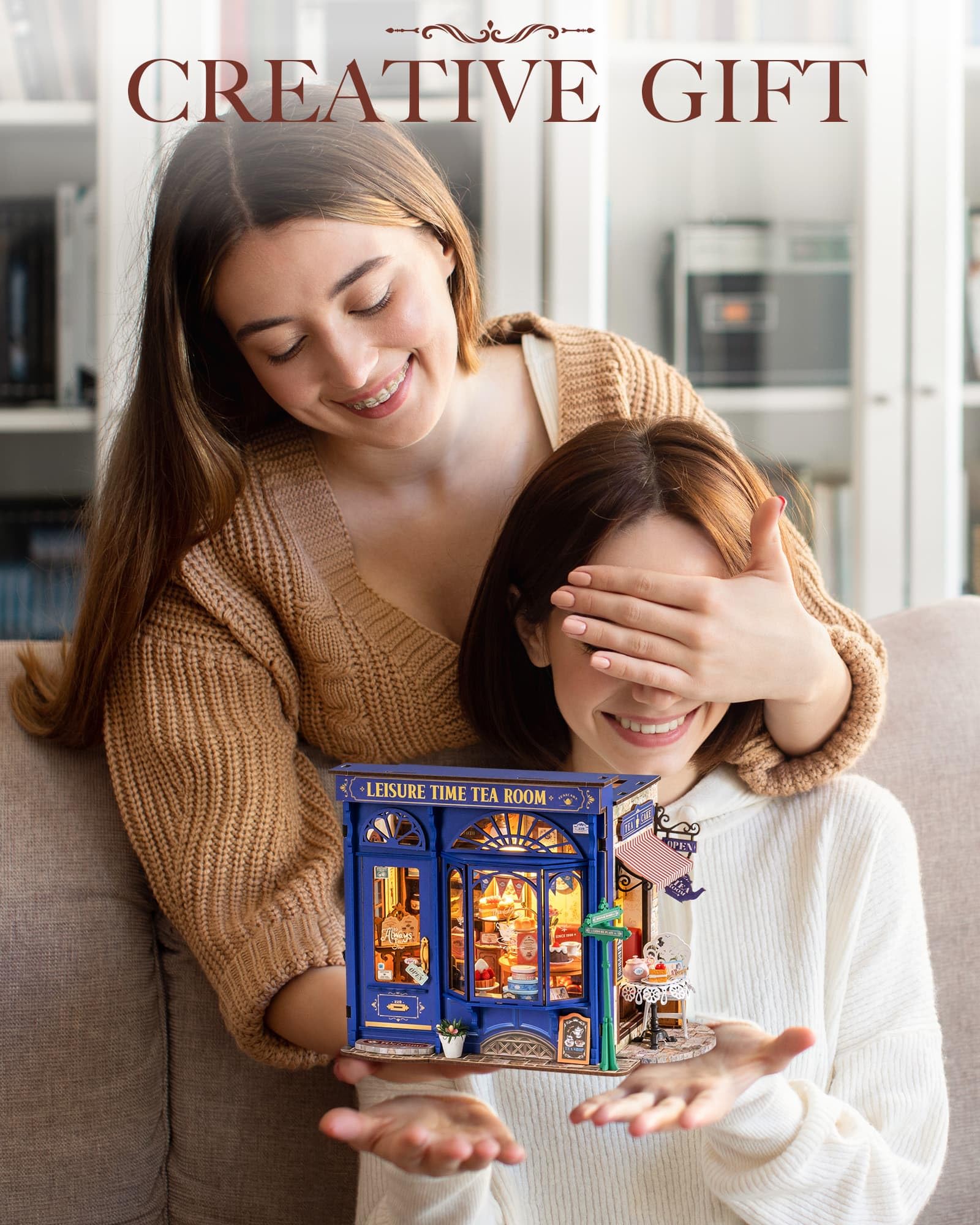 Rolife - Kit per casa delle bambole in miniatura fai da te, modello per la pausa del tè, con luci, kit per casa delle bambole, tempo libero, sala da tè, struttura apribile, regalo di Natale e