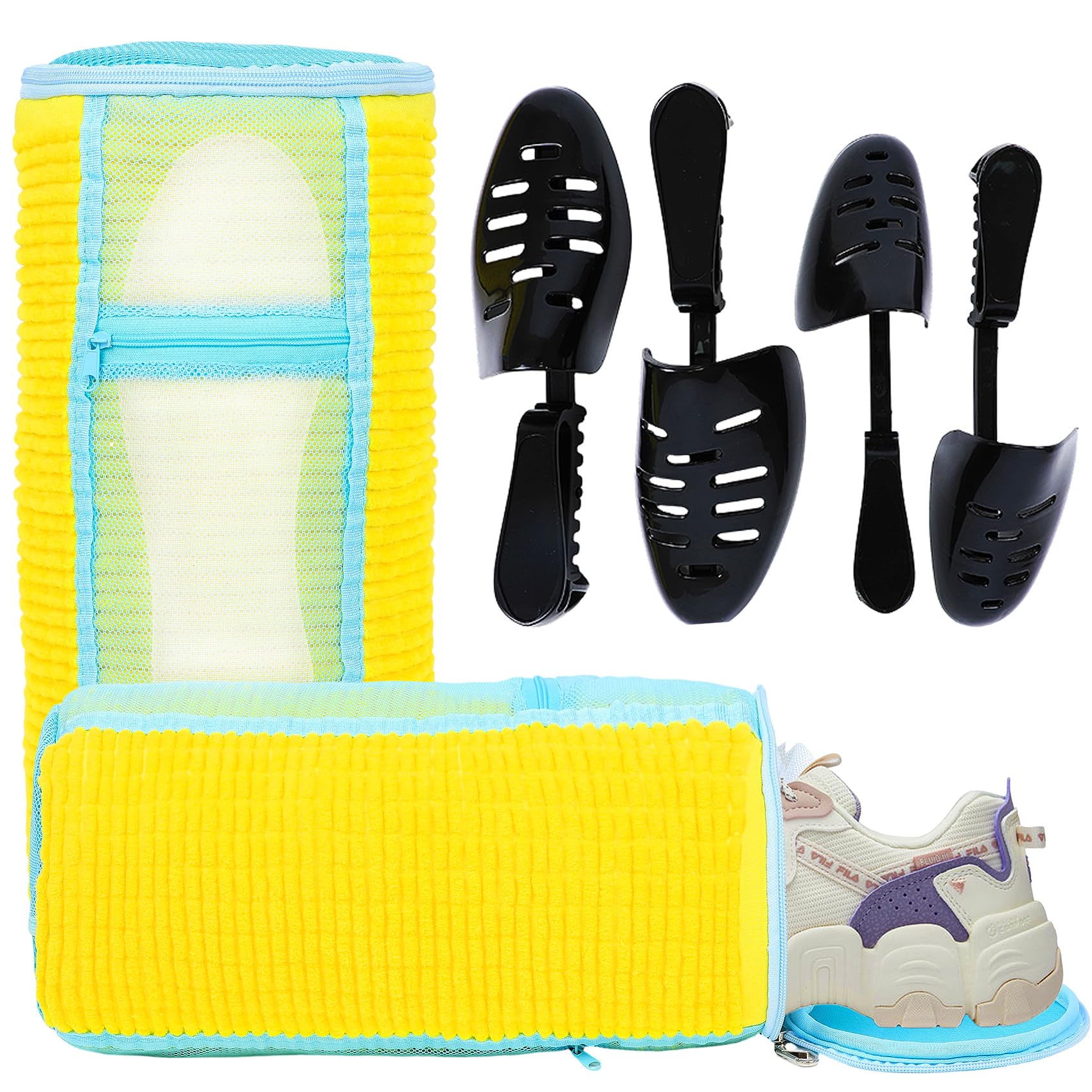 2 PCS Shoe Washing Machine Bags - 10 PCS Dust-Proof Bags & 2 Pairs Adjustable Shoe Trees, Reusable Laundry Shoes Bag for Washer and Dryer with Zipper Protection Design, For All Shoes Types-image-28