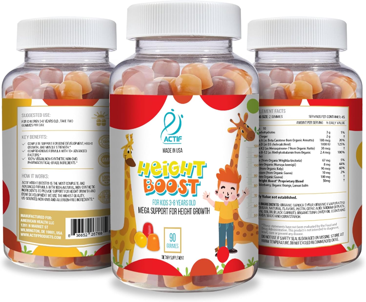 Actif Height Boost Mega Support for Kids 3-8 Years Old, Height Growth with 10+ Factors, 60 Gummies, Strawberry Flavor, Get Tall Fast Formula - Image 5