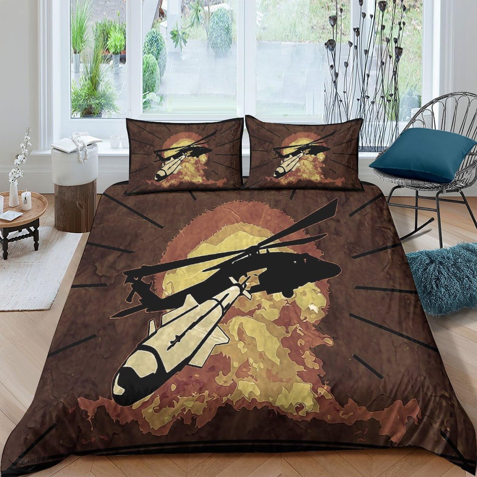 Parure de lit hélicoptère en microfibre douce avec motif 3D haute définition E