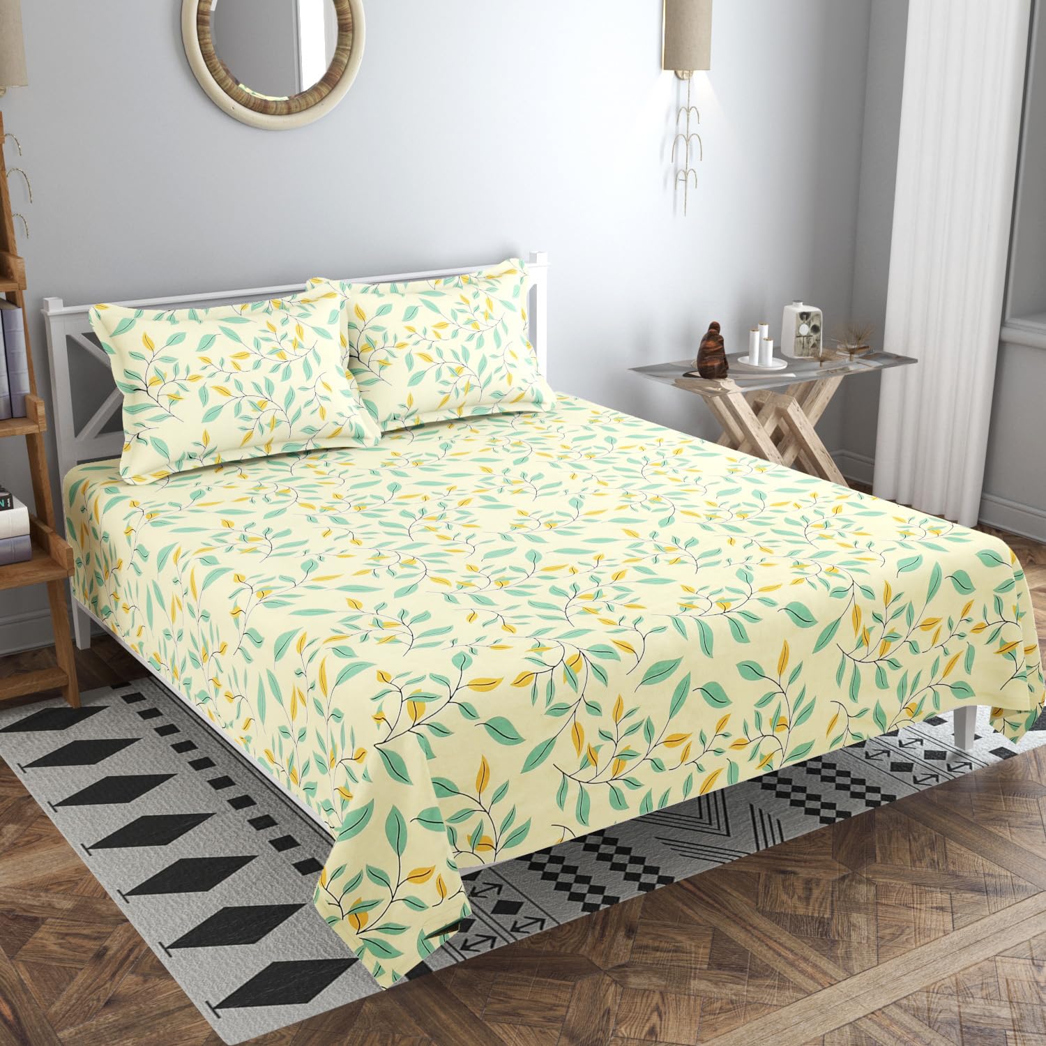 BSB HOME 100% Cotton 160 TC Small Leaf Printed Double Bedsheets with 2 King Size Pillow Cover, (90X90 Inches, 7 x 7.5 Feet, Color- Pista and Green)| TC - 220 (B0CVQ34W2L) Amazon Price History, Amazon Price Tracker