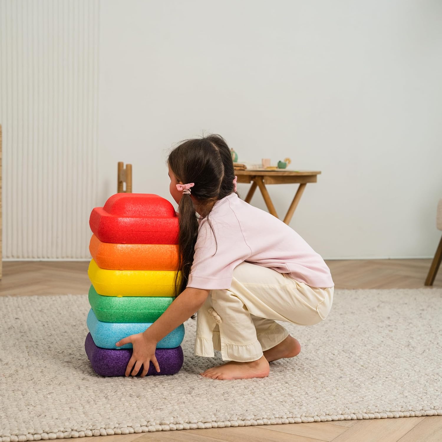 Soft Foam Stepping Stones for Kids – Indoor Balance & Coordination Toy – Lightweight Non-Toxic Styrofoam Play Stones – Obstacle Course, Floor is Lava Game, Sensory Play – Set of six