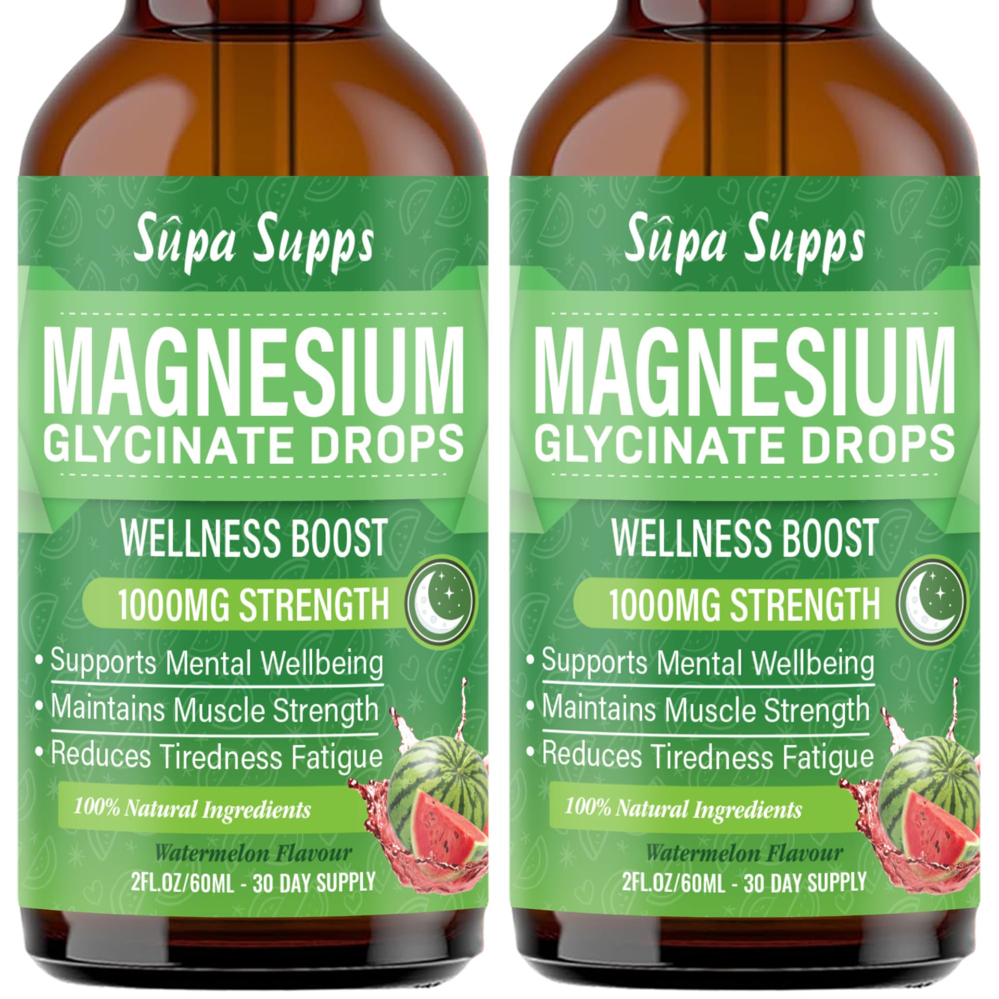 Magnesium Glycinate Liquid 120ml - Watermelon Flavour | Supa Supps Magnesium Glycinate 3-in-1 Complex | Fast Absorption, Premium Pure Formula, Easy-to-Take Supplement for Daily Balance- 1 Month Supply