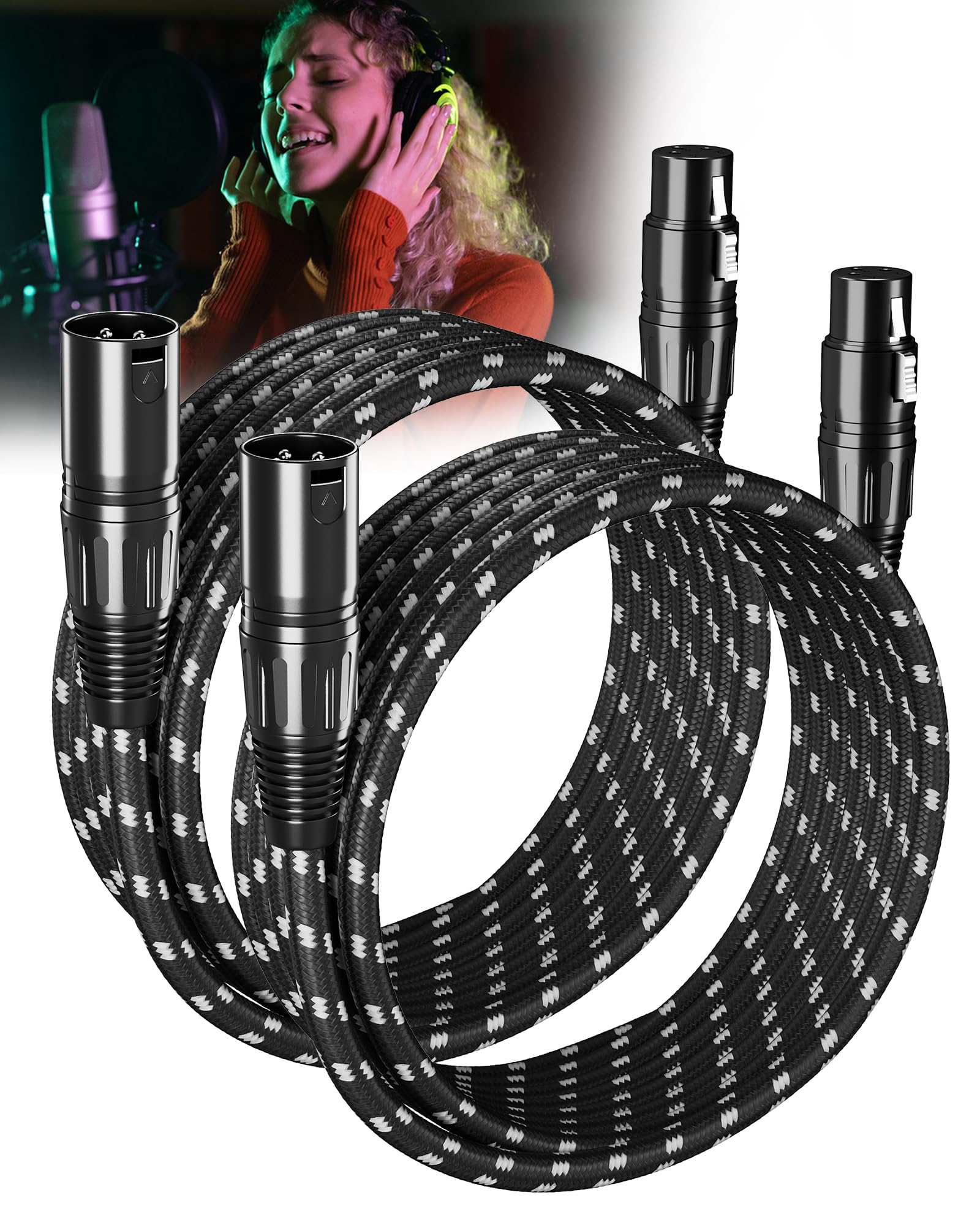GLANICS XLR Cables 15 Feet 2 Pack Fully Balanced Nylon Braided XLR Mic Cord Male to Female Microphone Cable 3 pin Oxygen-Free Copper (OFC) for Studio