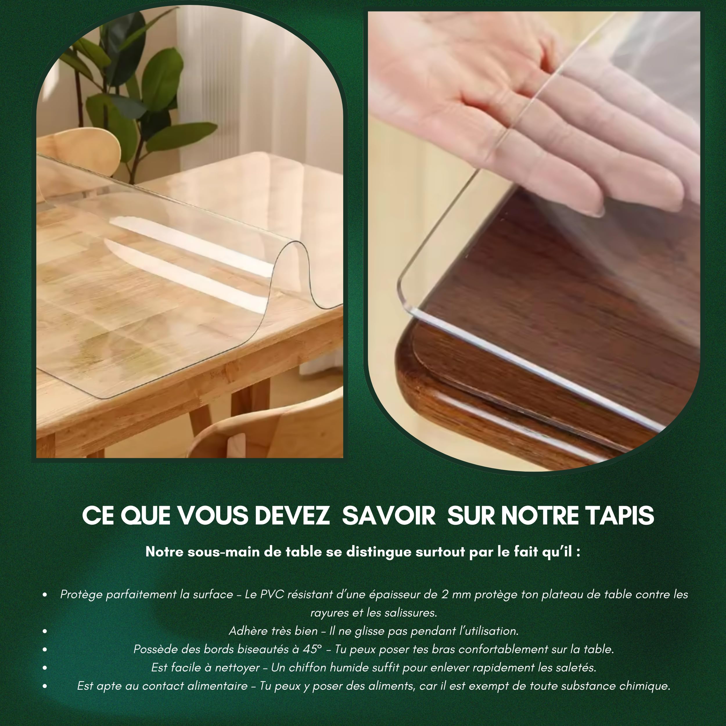Deccart Protège-Table Transparent en PVC 120x60cm - Film Protecteur - Nappe de Protection Souple pour Table, Bureau ou Cuisine, Facile à Nettoyer, Usage Quotidien