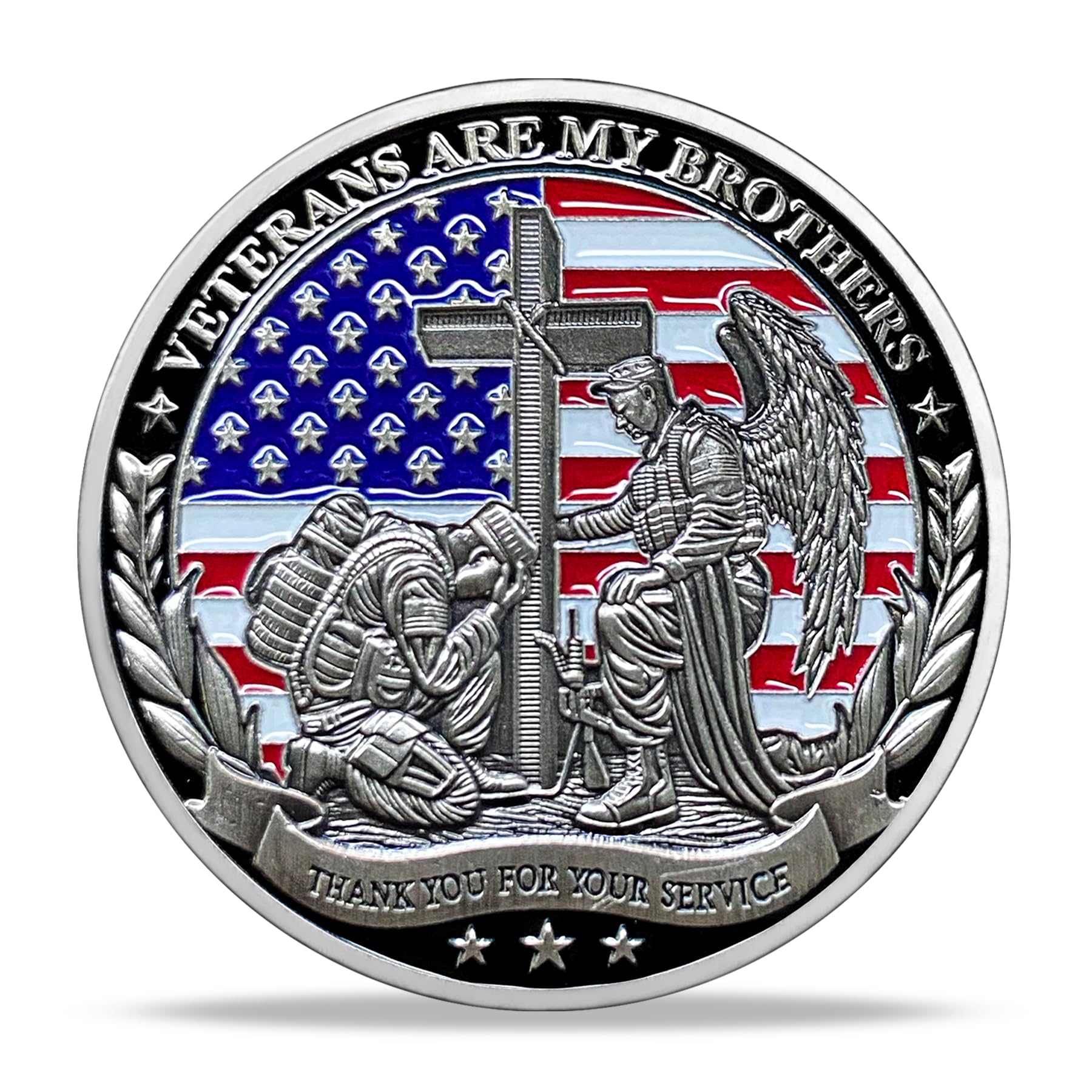 Patriotic Military Challenge Coin | Angel & Battlefield Memorial Military chip & Veterans Thank You for Your Service Token | Appreciation Gift for