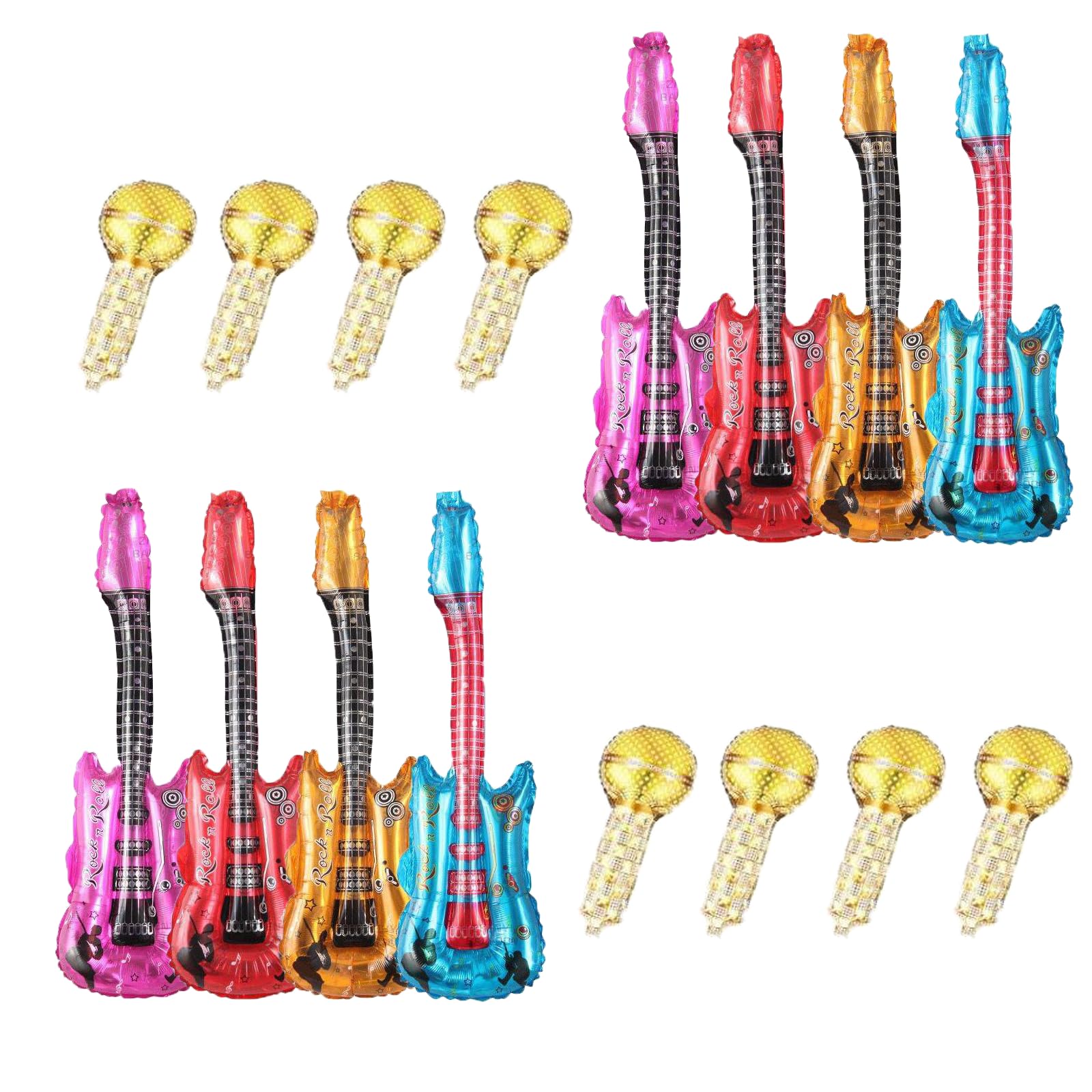 fKiZanthene 16Pcs Inflatable Guitar and Microphone Set, Blow Up Instruments Inflatable Instruments for Parties, Party Props'