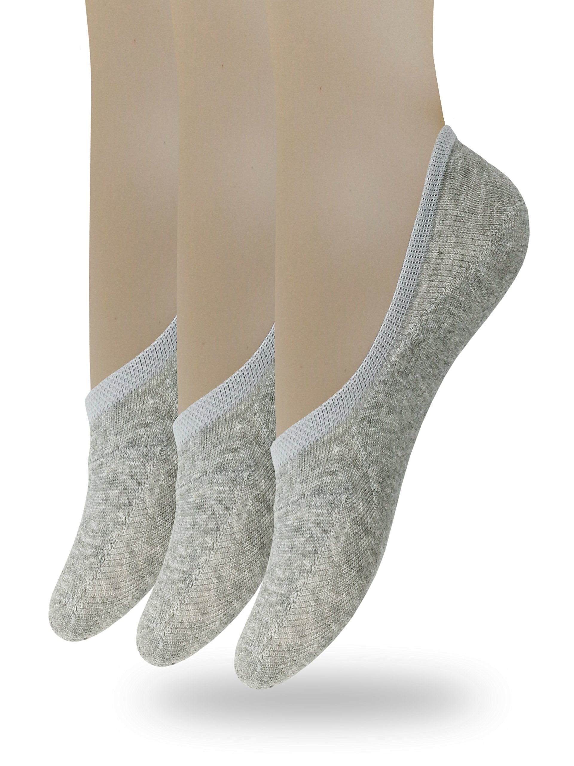 EedorWomen's No Show Socks with Reinforced Toe 3 Pack Gray Large