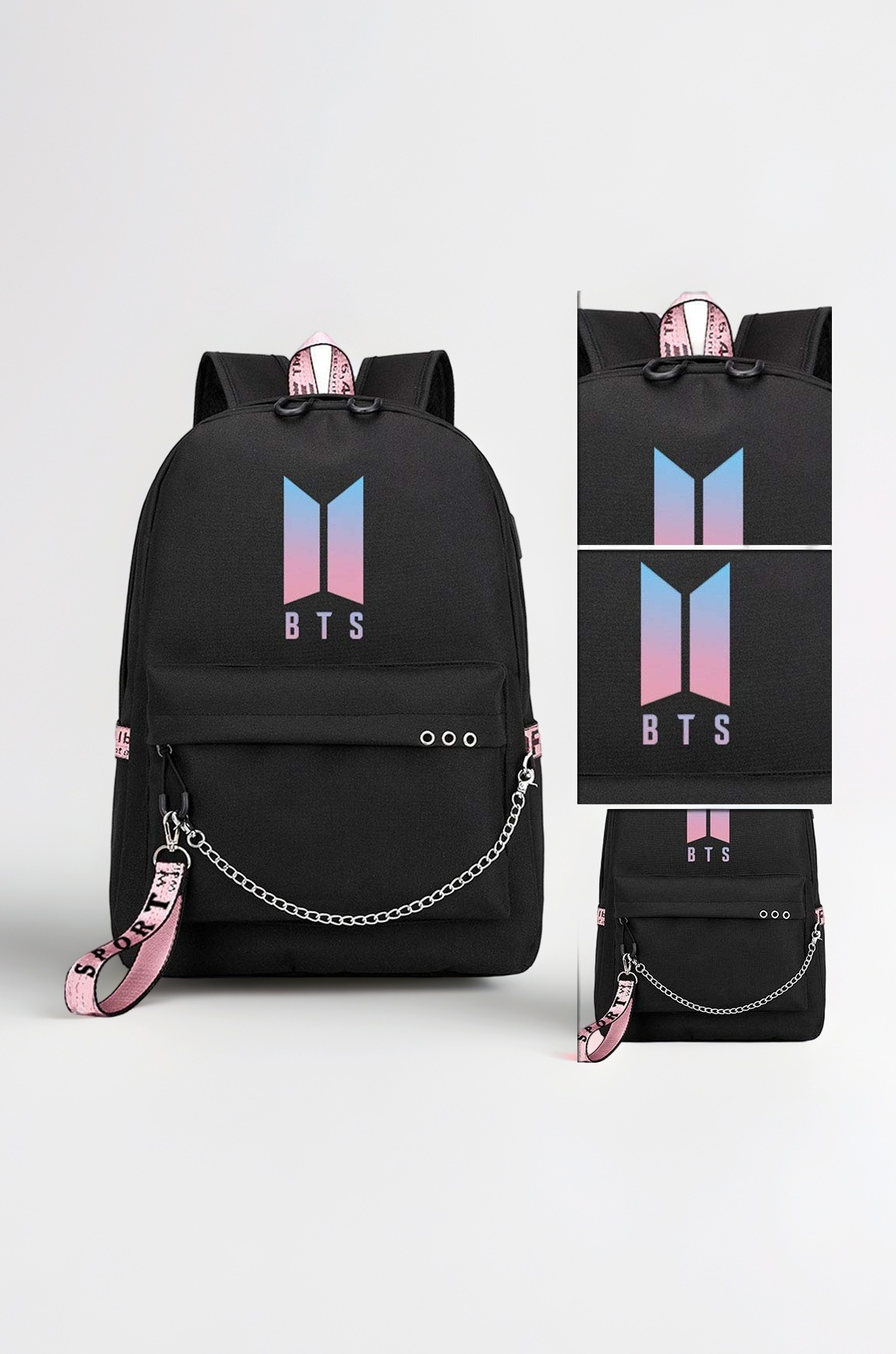 Fancyku 18 Litres Kpop Bts Bangtan Boys Casual Backpack Daypack Laptop Bag School Bag Bookbag Shoulder Bag With Usb Charging Port (Black 3)