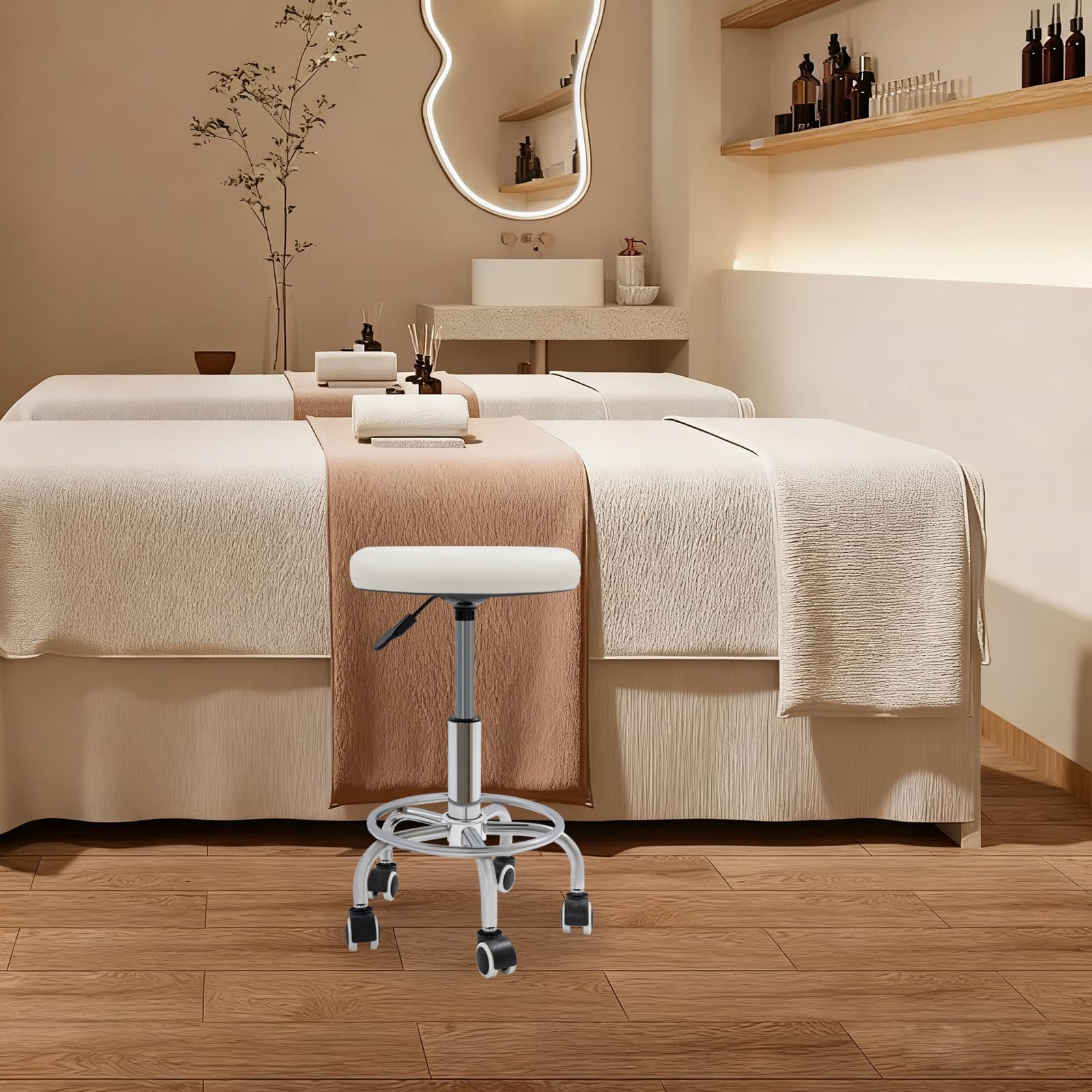 Hydraulischer Drehhocker – Höhenverstellbarer Friseurstuhl bis 150kg, Drehbarer Salonhocker aus PVC & Stahl für Barbershop, Kosmetik & Studio (45-57cm, 33cm Sitz)