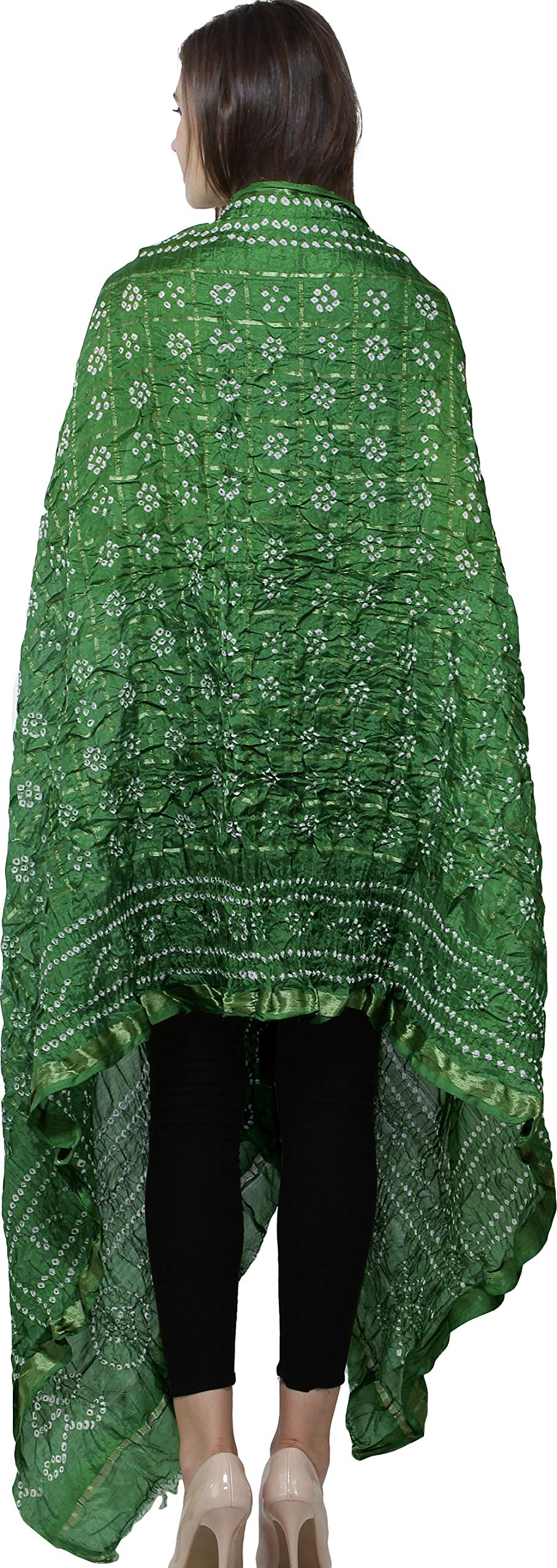 Exotic India Bandhani Gharchola Dupatta Tie-Dye di Jodhpur con trama a filo dorato