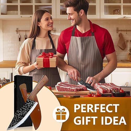 Miniatura 8 de Cuchillo de chef, cuchillo de cocina afilado de acero japonés de 7 pulgadas con funda, cuchillo de carnicero forjado a mano para cortar carne,