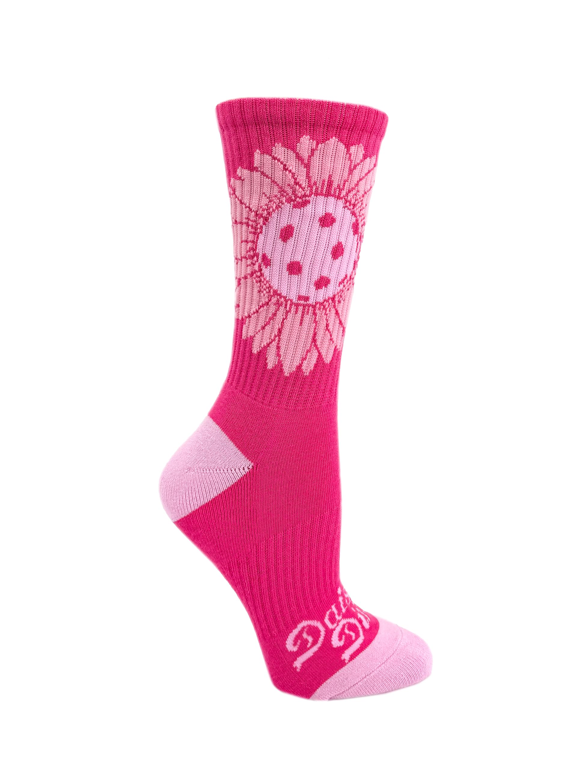 Women's Pickleball Crew Socks | Cushioned & Breathable Athletic Sock with Fun Daisy Graphic | Sizes 6-9 & 9-13