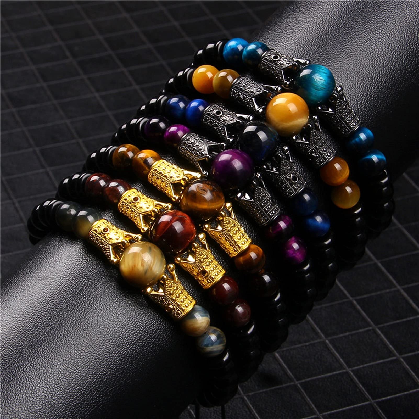 Bransoletka z kamienia naturalnego Biżuteria dla par Buddyzm Bransoletki z tygrysim okiem Ręcznie splot Czarna lina Dostosuj Charms Bangle Mężczyźni Modlitwa Mala Pulsera Bransoletka Biżuteria