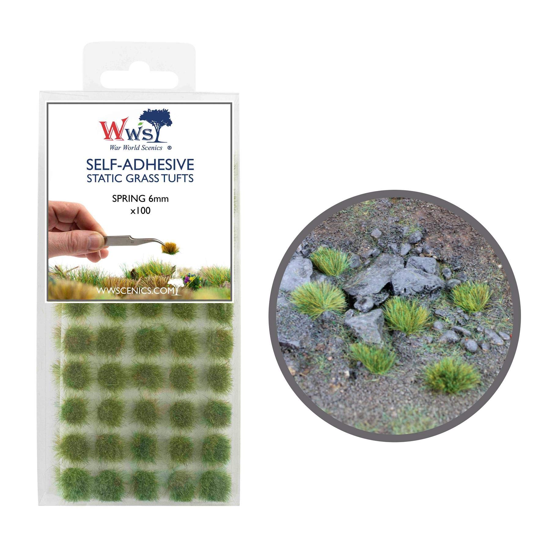 War World Scenics Self Adhesive Static Grass Tufts x 100 – Spring, 6mm – Model Railway Wargame Scenery Railroad Modelling Diorama Miniature Hobby