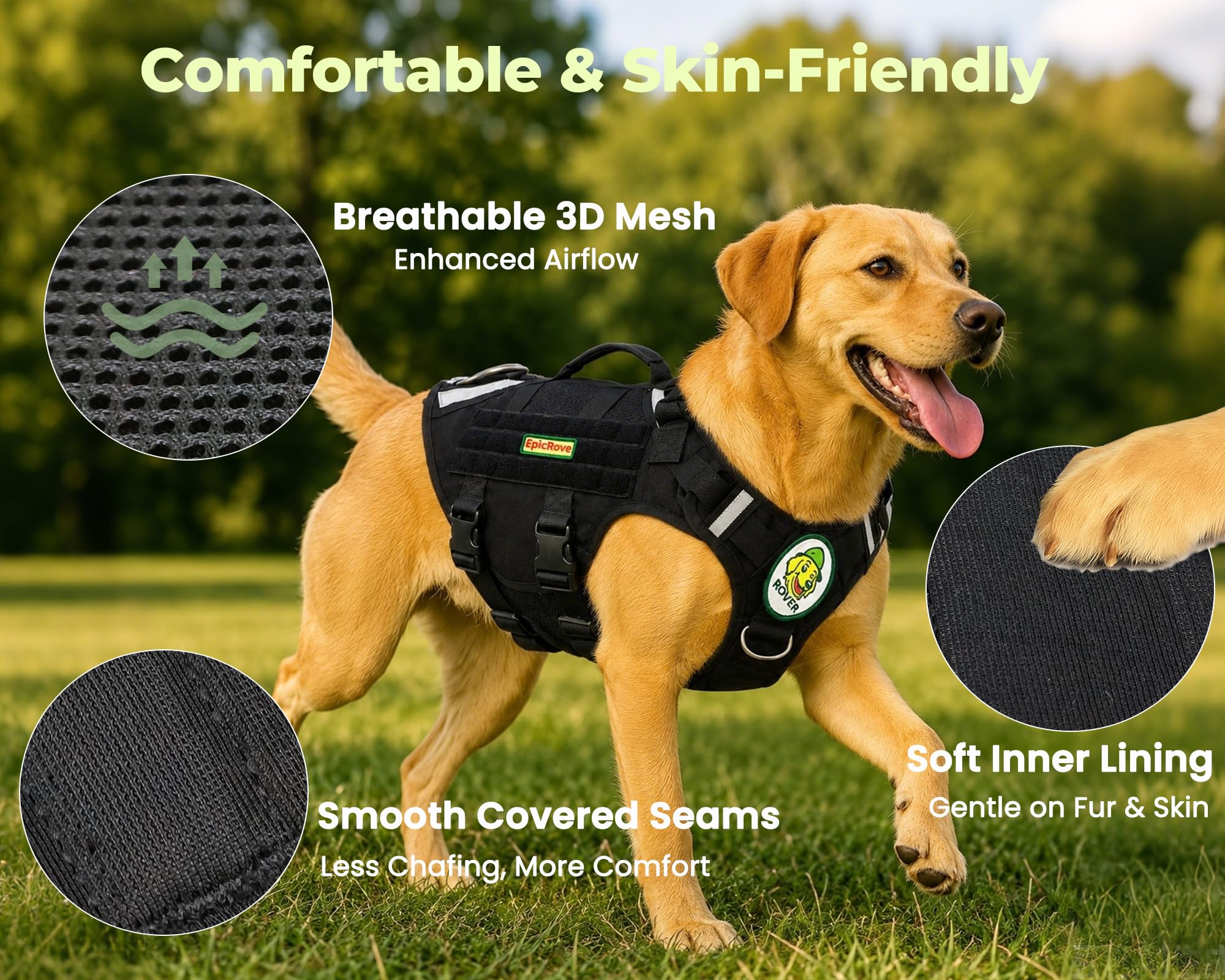 Arnés para Perros medianos y Grandes – Modelo RoveVest Air, Ligero y Transpirable, Ajustable, Ideal para Paseos, Senderismo y Aventuras al Aire Libre