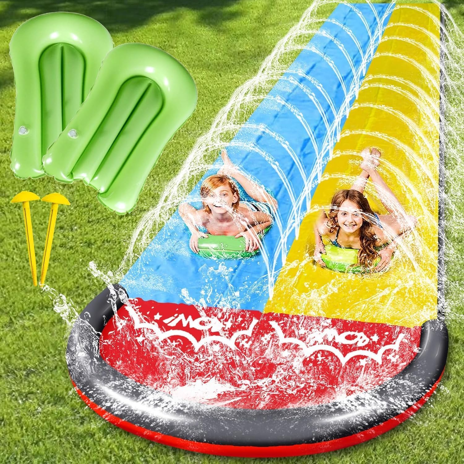 Xchance Water Slides 15.7ft/480cm, Water Slide Mat With 2 Inflatable Boards