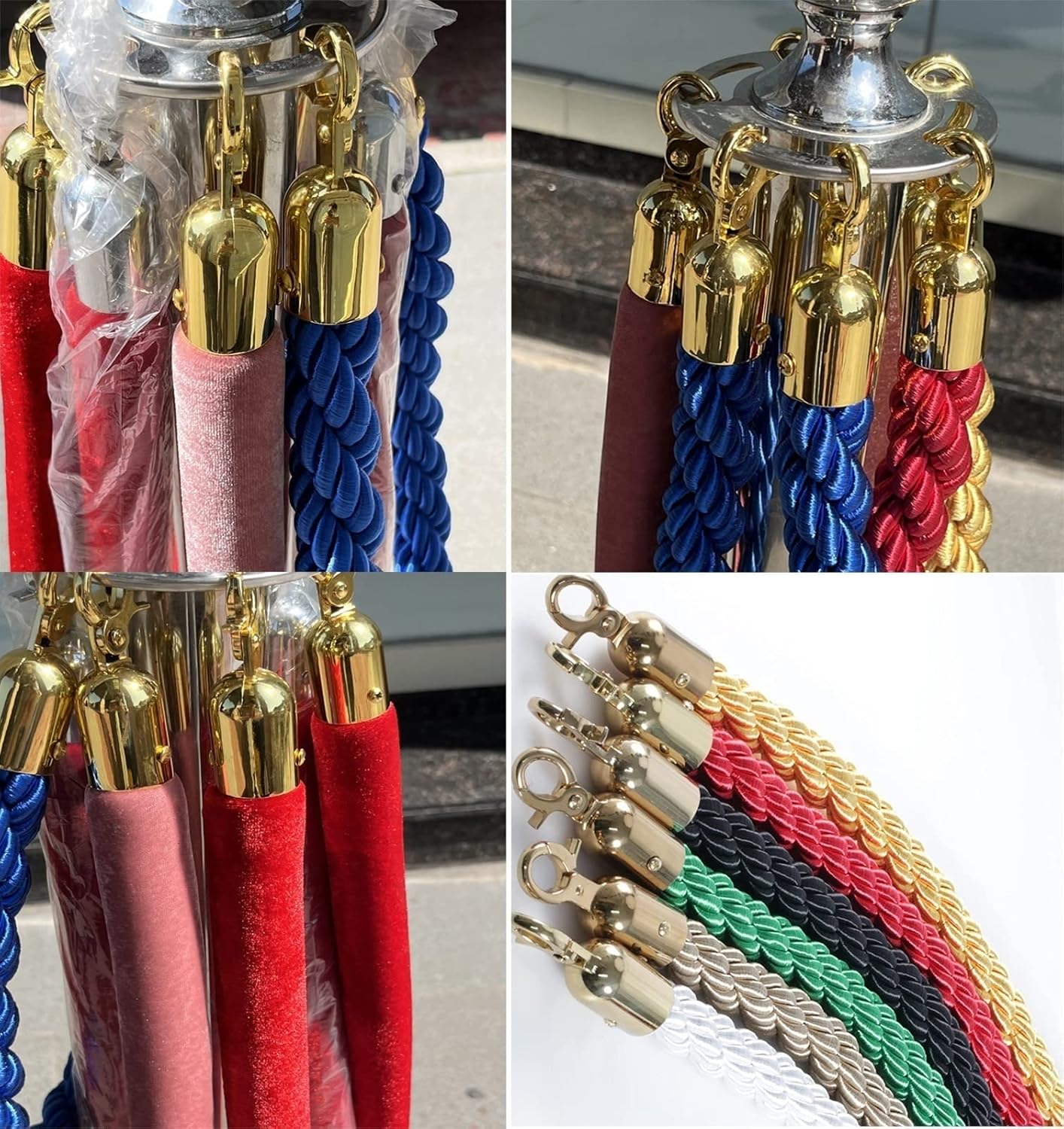 Silver Barrier Ropes for Crowd Control Stanchion Rope Barriers Queue Line Rope for Stanchion Posts Queue Line Divider, Rope Safety Barrier with Polished Snaps, Stanchion Queue Barrier Rope 4/5/8/10Ft