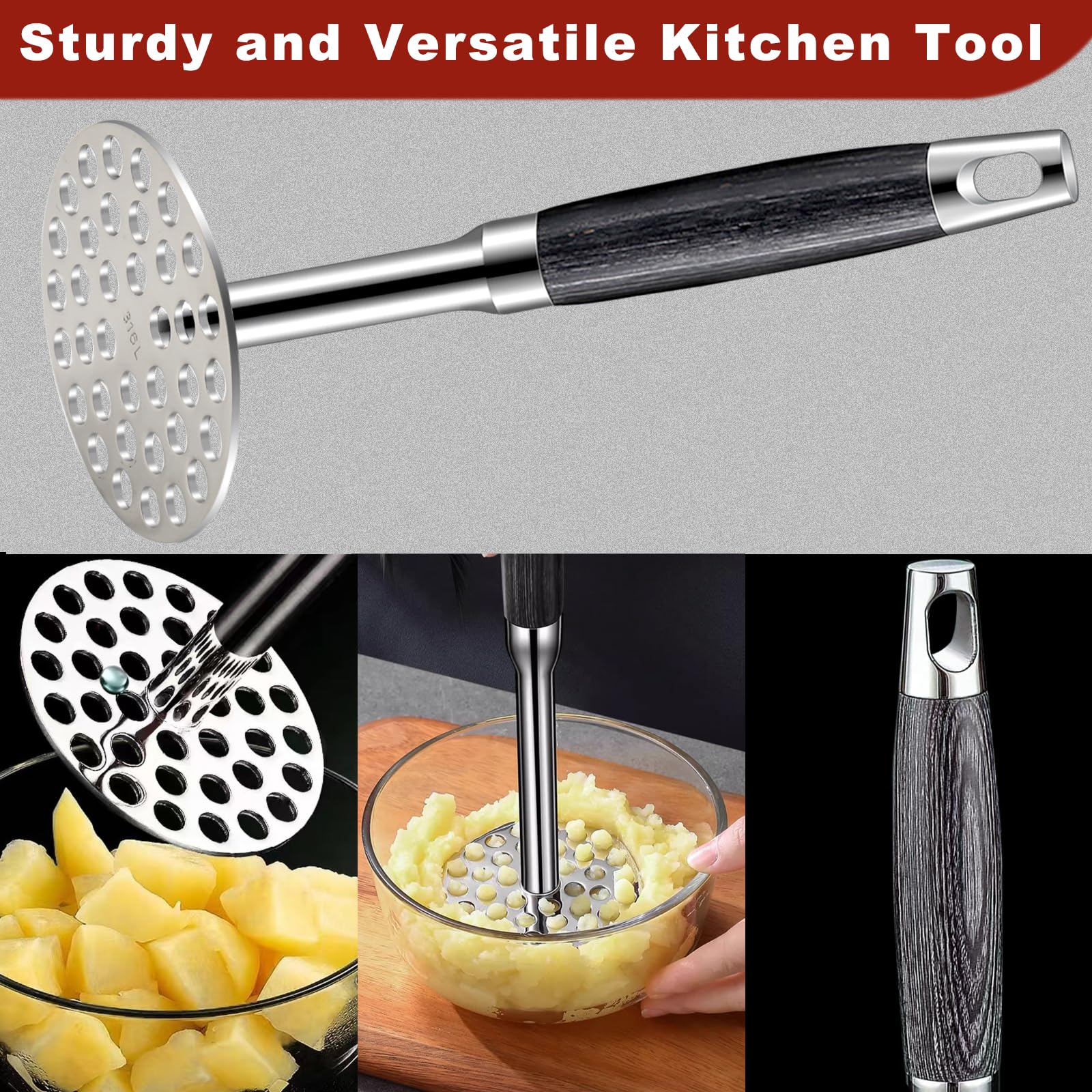 Potatoes Masher, Heavy Duty Potato Masher-316 Stainless Steel - Image 4