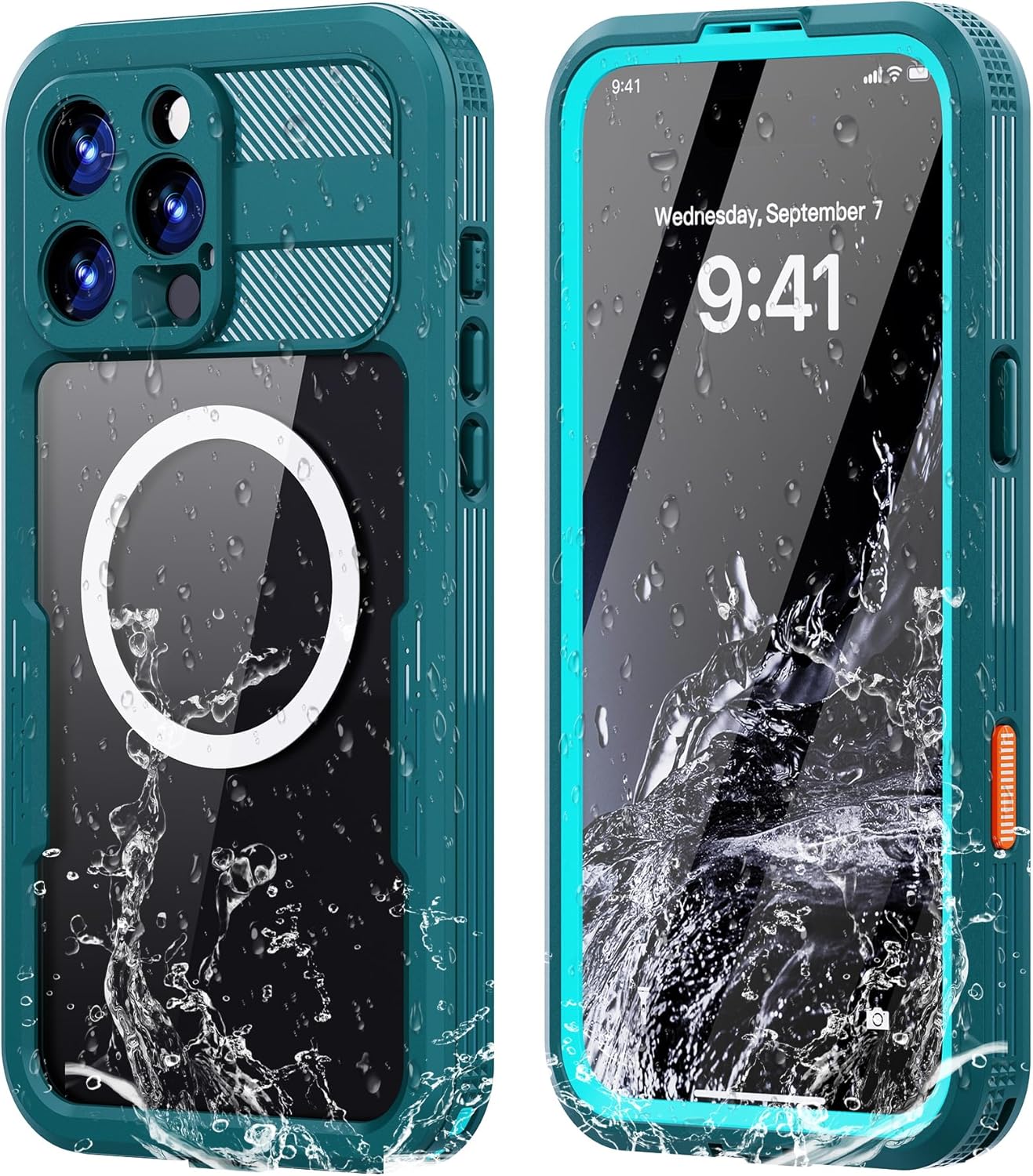Omio for iPhone 16 Pro Max Waterproof Case Compatible with MagSafe, Magnetic Waterproof Full Body IP68 Underwater Case Built-in Screen Protector Military Grade Shockproof Case for Men Women Teal