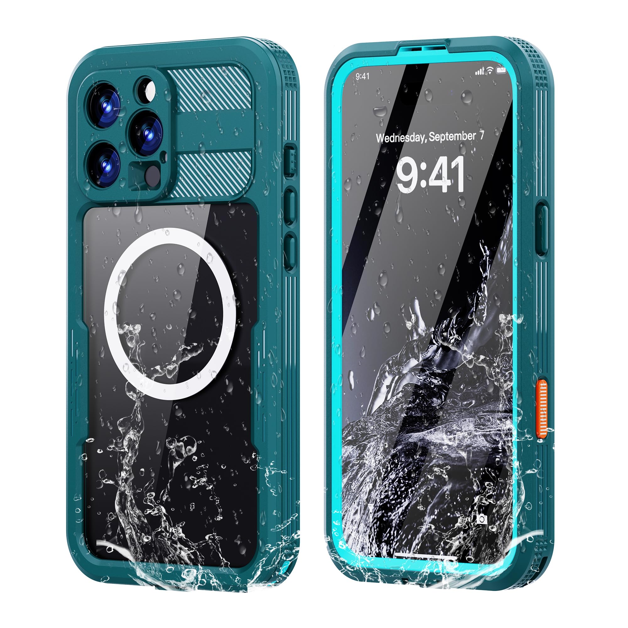 Omio Designed for iPhone 16 Pro Waterproof Case Compatible with MagSafe Magnetic Waterproof Full Body IP68 Underwater Case Built-in Screen Protector