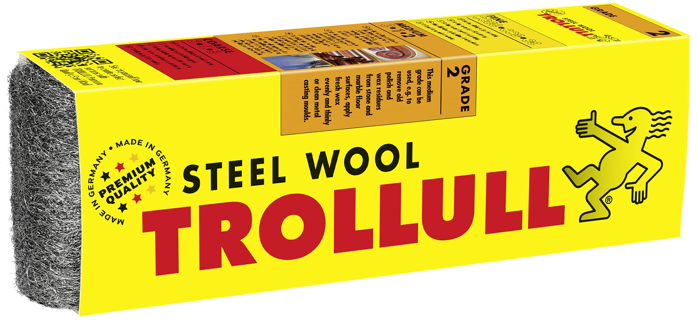 TROLLULL Steel Wool | Wire Wool 200g medium 2, can be used to remove old wax or polish residues, apply wax, or clean metal casting moulds