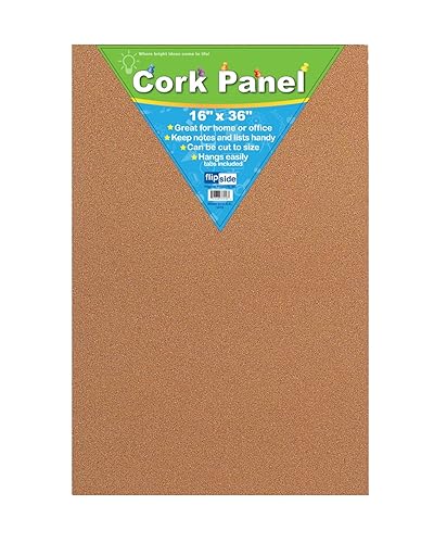 Flipside Products Tablero de panel de corcho natural de 16 x 36 pulgadas, tablero de mensajes y visión sin marco, pin de notas, colgante montado
