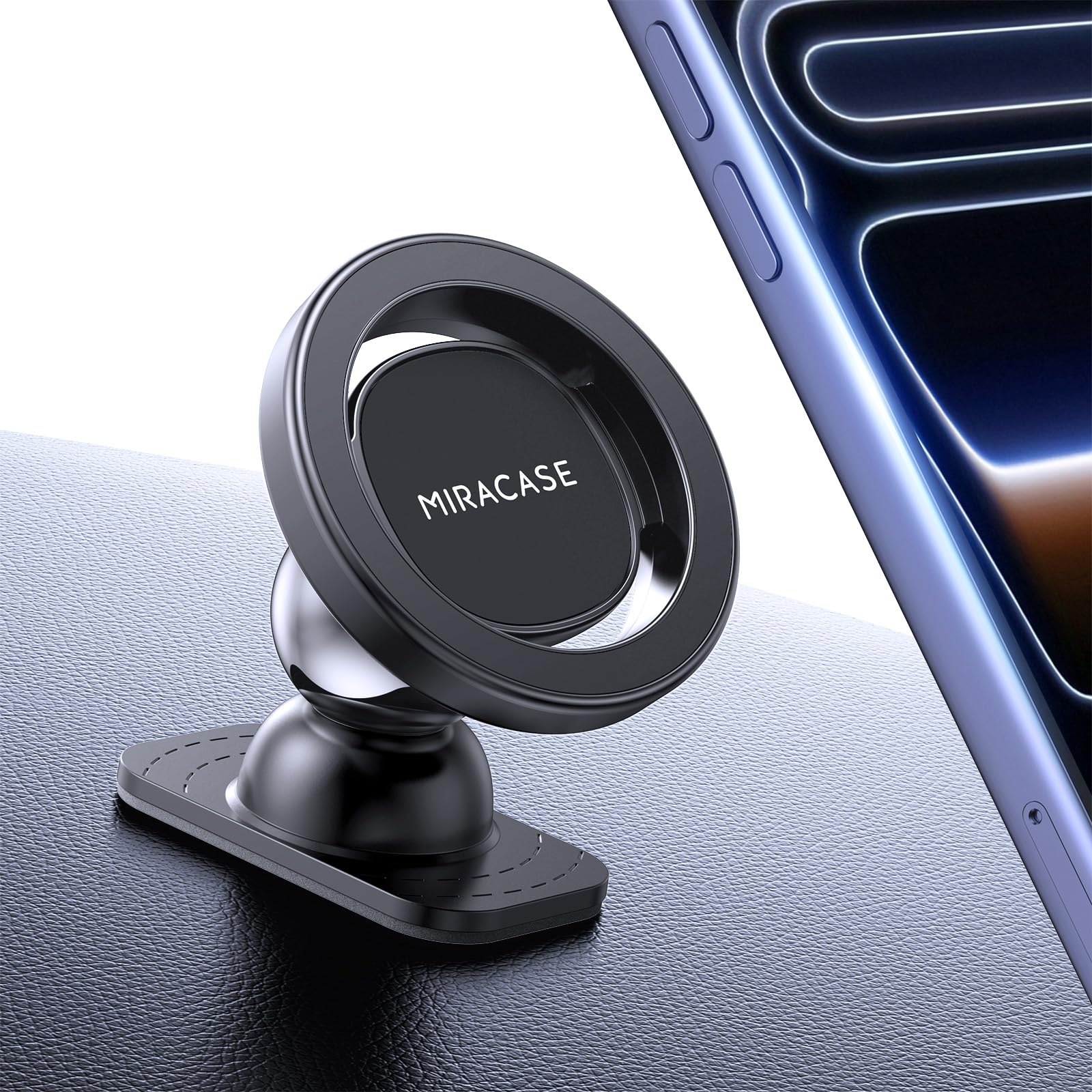 Miracase Car Phone Holder Magnetic【Strong Magnets】 Magnetic Phone Holder for Cars Dashboard, 360 Adjustable Car Phone Mount Cradle for iPhone, Galaxy, All 4.0''-7'' Smartphones