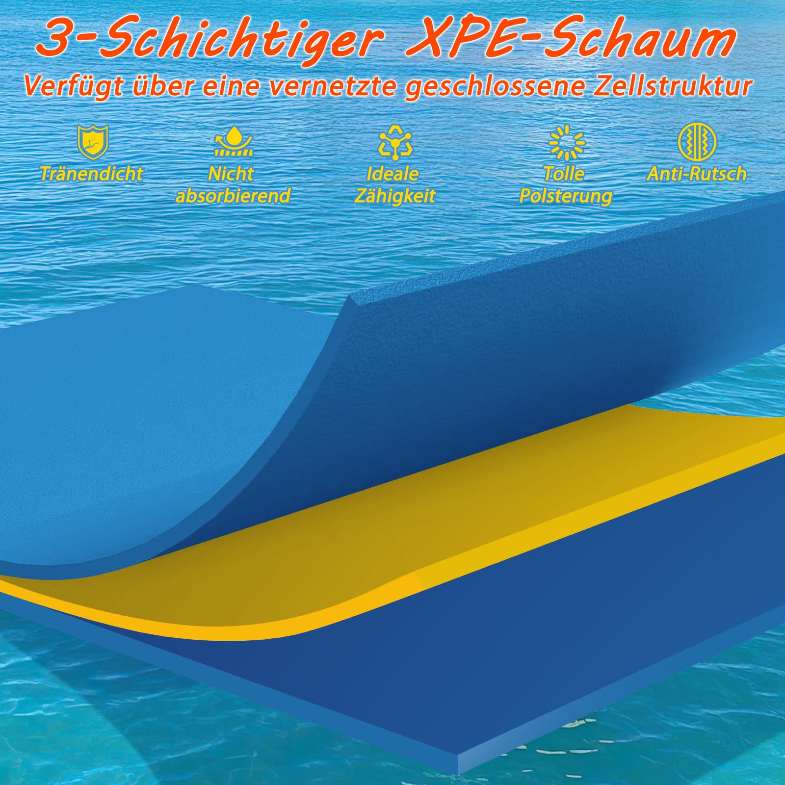COSTWAY Schwimmmatte 355 x 183 cm, Schwimmende Wassermatte bis 400 kg belastbar, Schwimmmatte aus reißfestem XPE-Schaumstoff, Wasserliege, Wasserhängematte für Kinder und Erwachsene